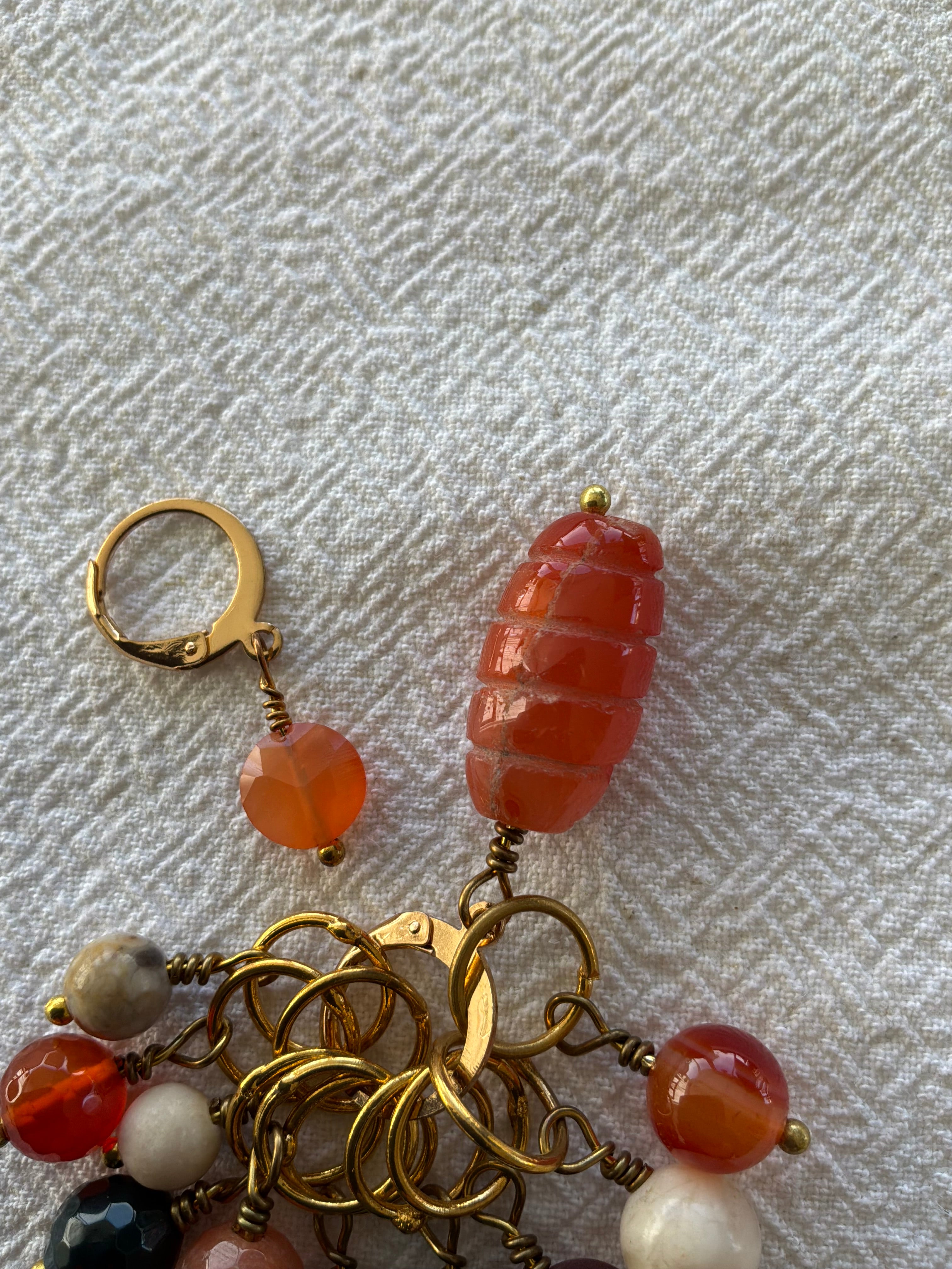 Maskemarkør sæt Carneol, Fossil, Mosagat. Forgyldte markører der passer på op til 7 mm pinde