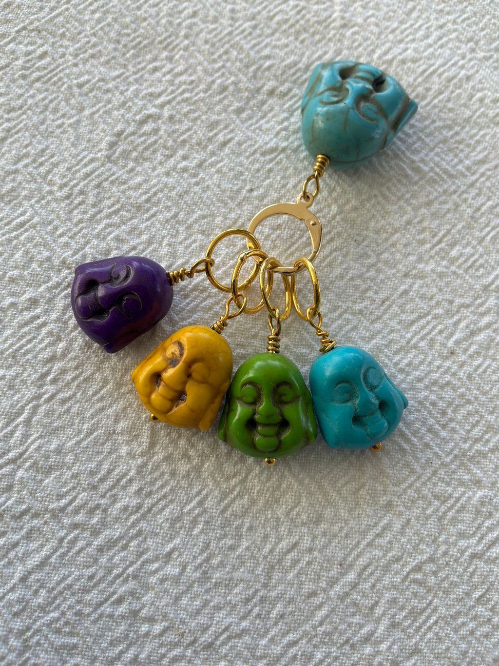 Maskemarkør sæt Buddah farvet Howlite forgyldt. Op til 7mm pinde