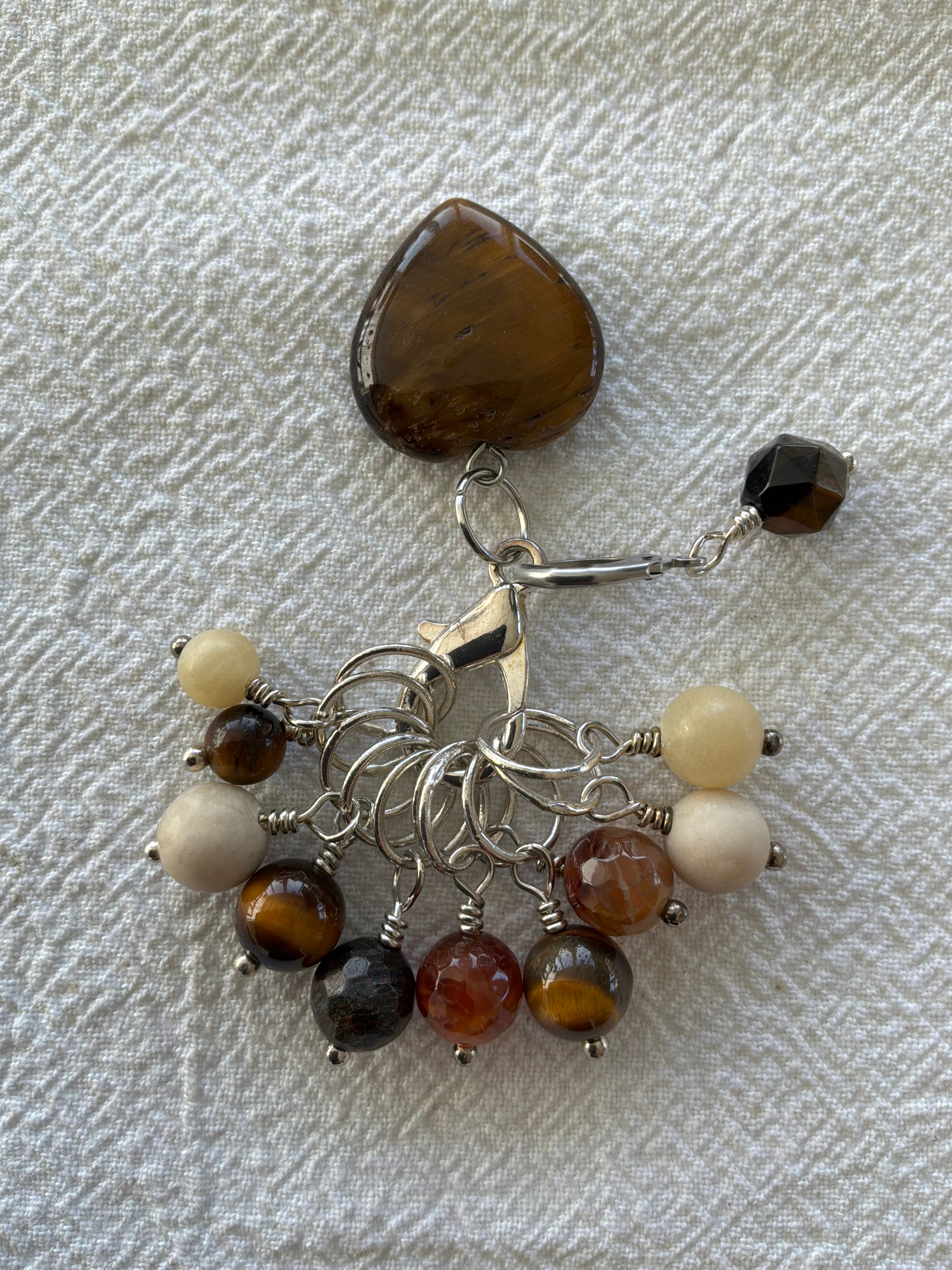 Maskemarkør sæt Tigerøje Hjerte, Dragon Vein, Calsit, Bronzit, Fossil forsølvet. Op til 7 mm pinde