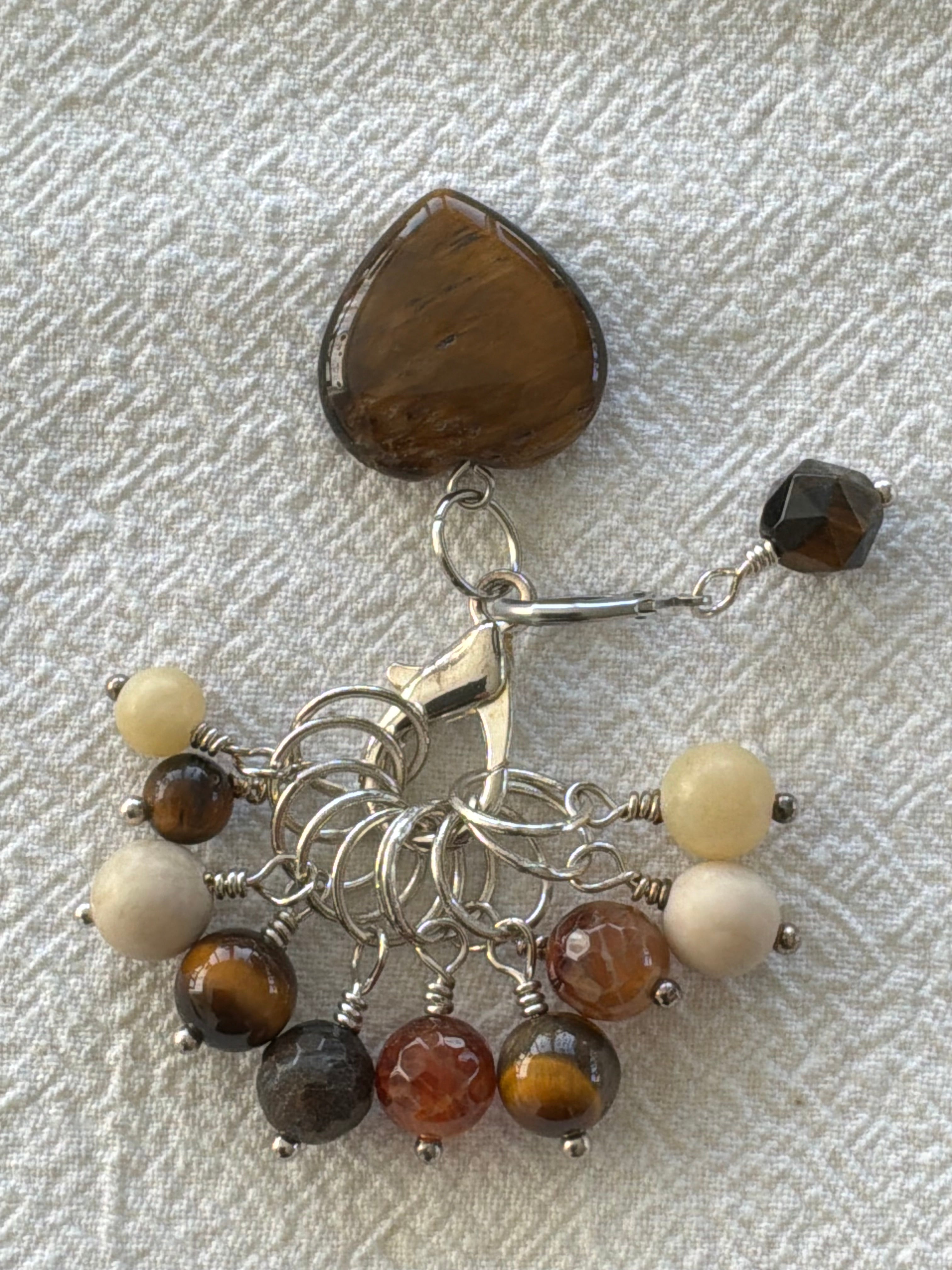 Maskemarkør sæt Tigerøje Hjerte, Dragon Vein, Calsit, Bronzit, Fossil forsølvet. Op til 7 mm pinde