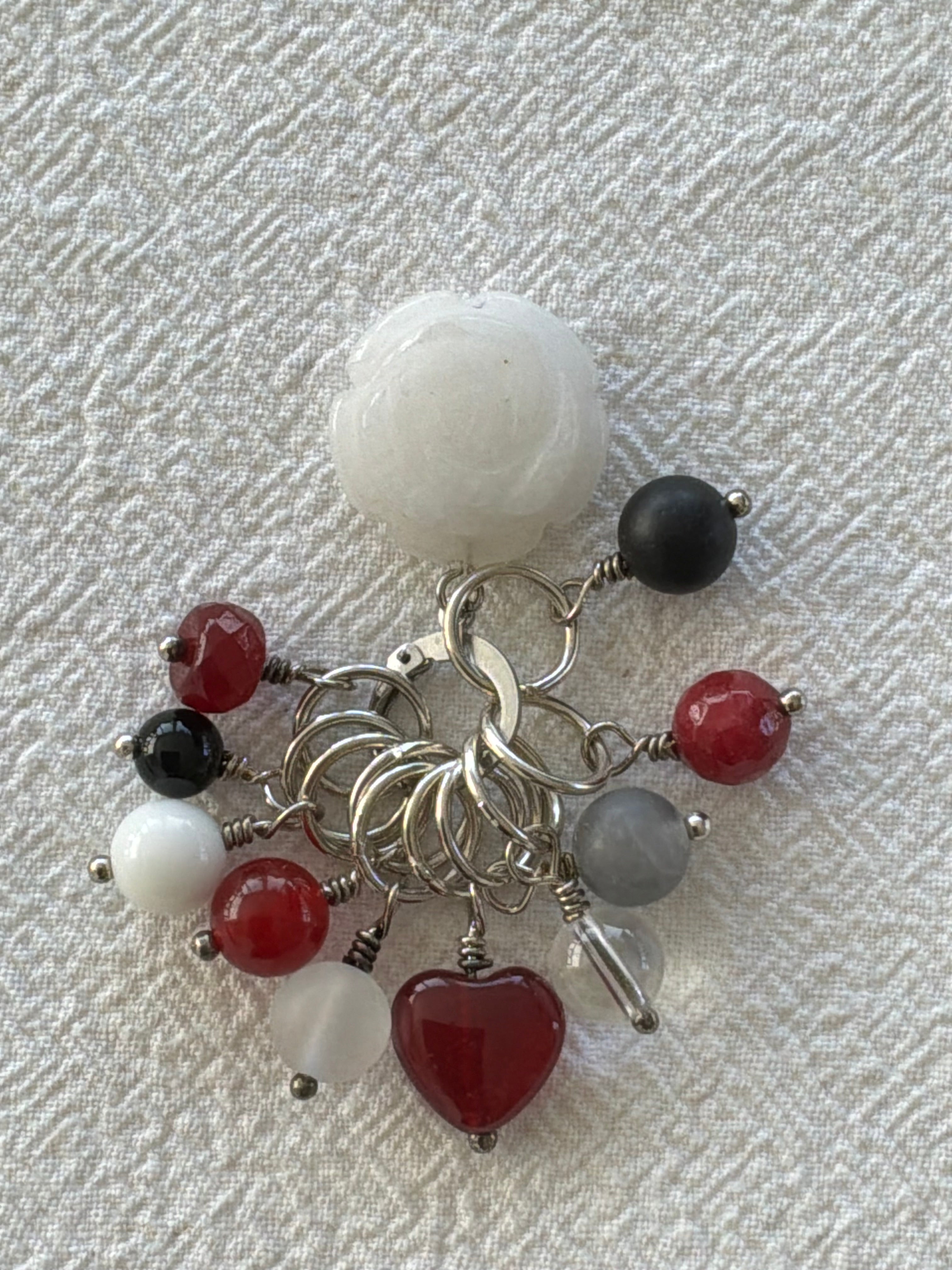 Maskemarkør sæt Alabast blomst, Onyx, Rubin Agat forsølvet. Op til 7 mm pinde