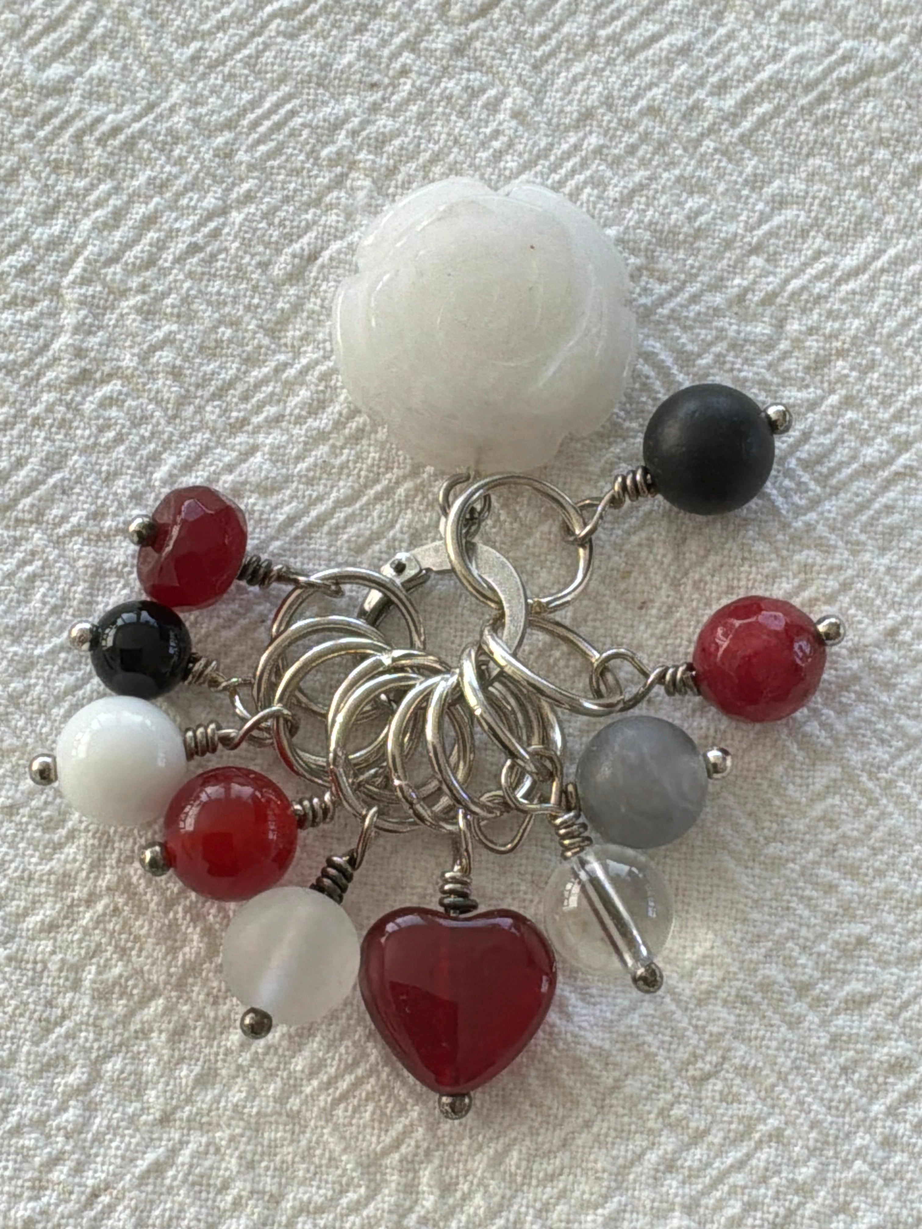 Maskemarkør sæt Alabast blomst, Onyx, Rubin Agat forsølvet. Op til 7 mm pinde