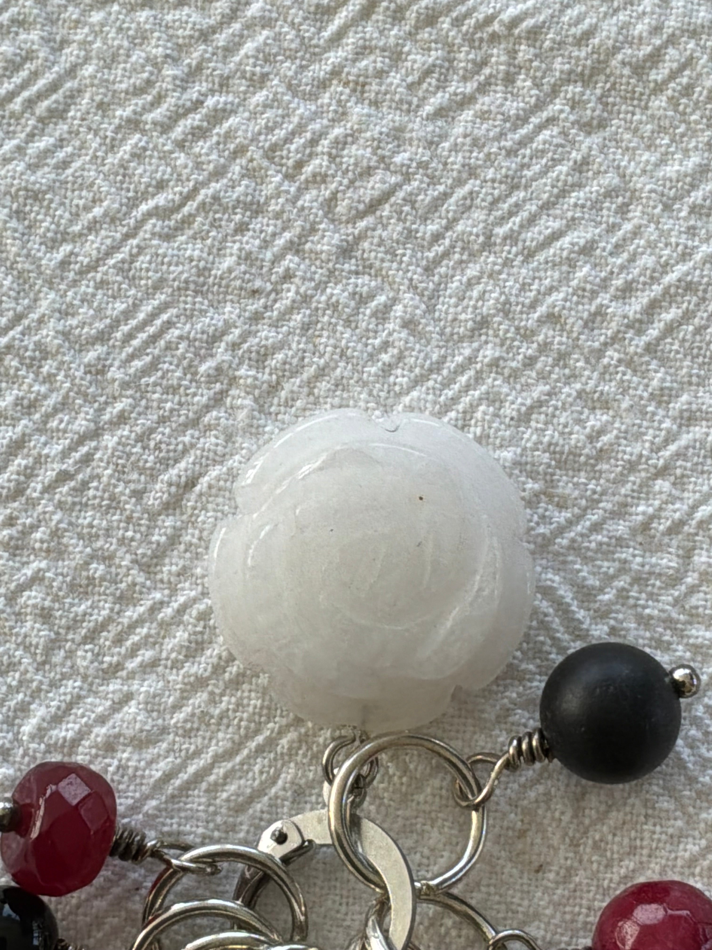 Maskemarkør sæt Alabast blomst, Onyx, Rubin Agat forsølvet. Op til 7 mm pinde