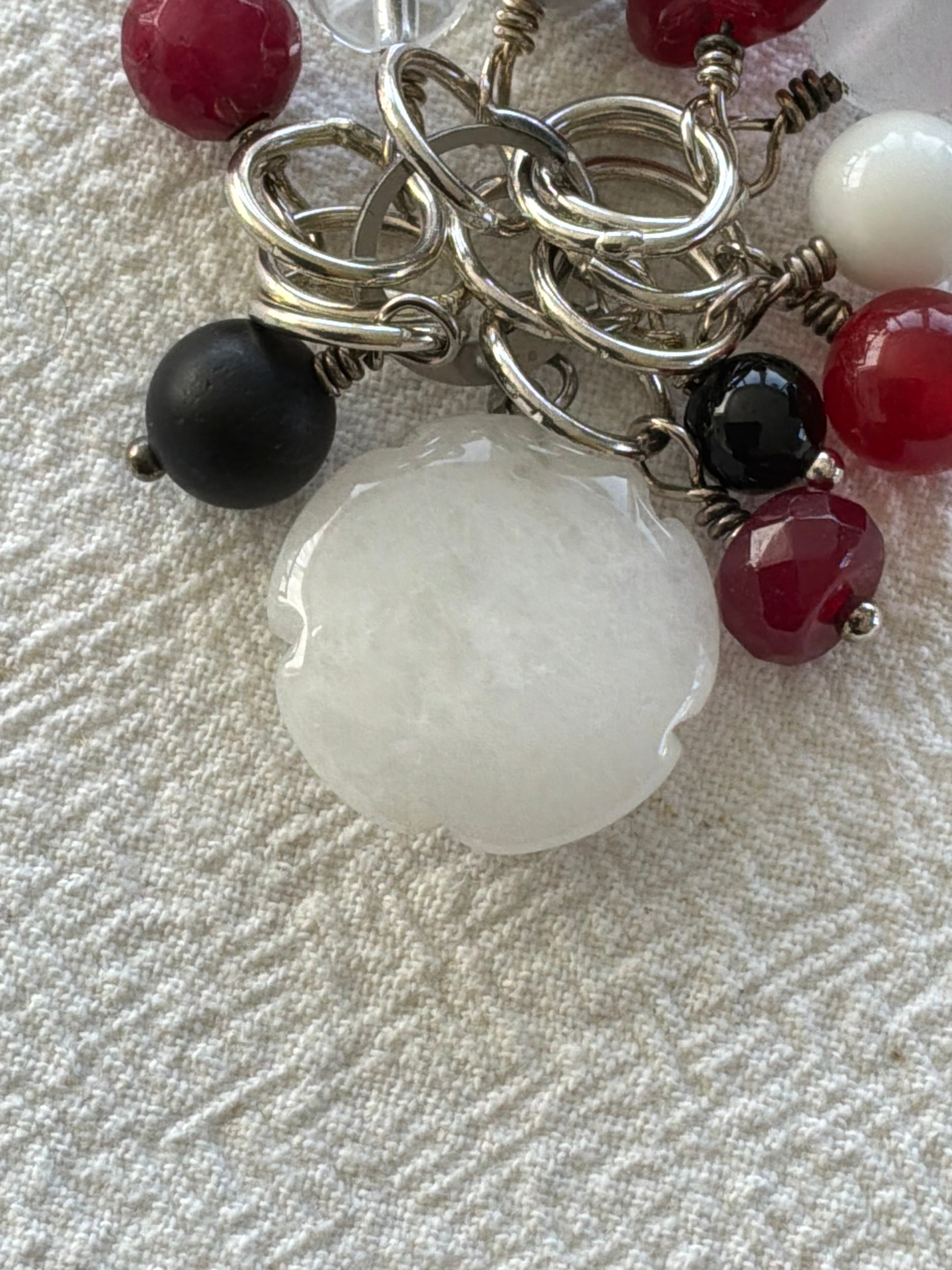 Maskemarkør sæt Alabast blomst, Onyx, Rubin Agat forsølvet. Op til 7 mm pinde