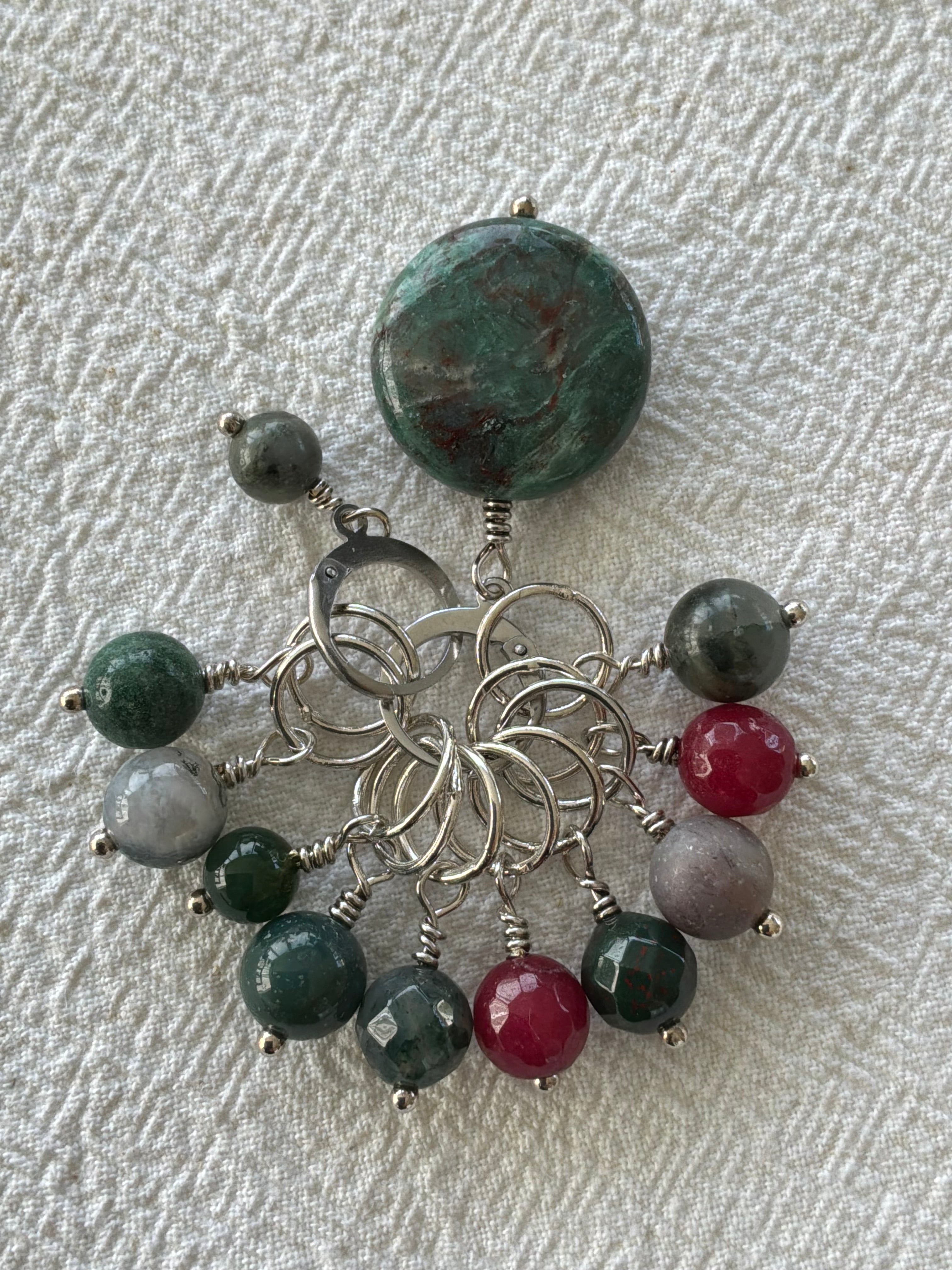 Maskemarkør sæt  1. Indisk Agat, Rubin, Blod agat og Mos Agat forsølvet. Op til 7 mm pinde