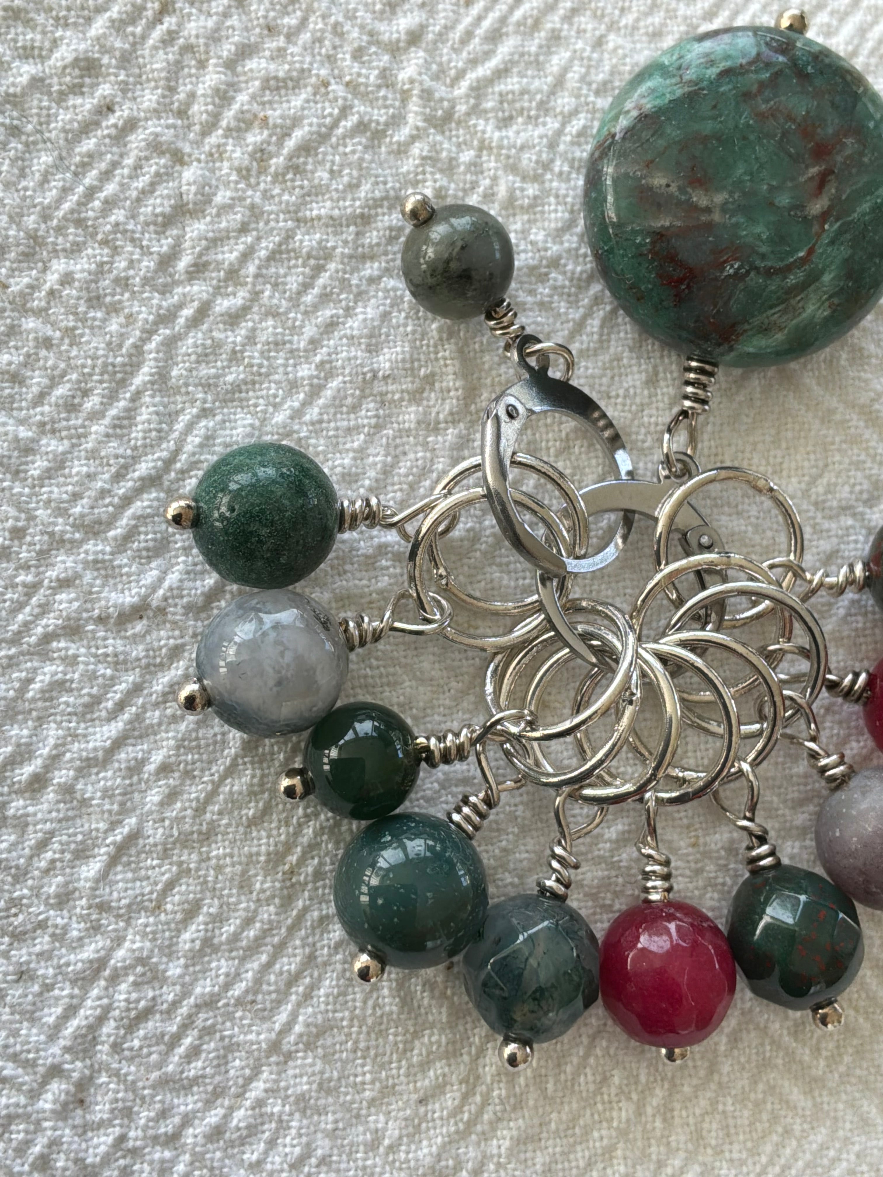 Maskemarkør sæt  1. Indisk Agat, Rubin, Blod agat og Mos Agat forsølvet. Op til 7 mm pinde