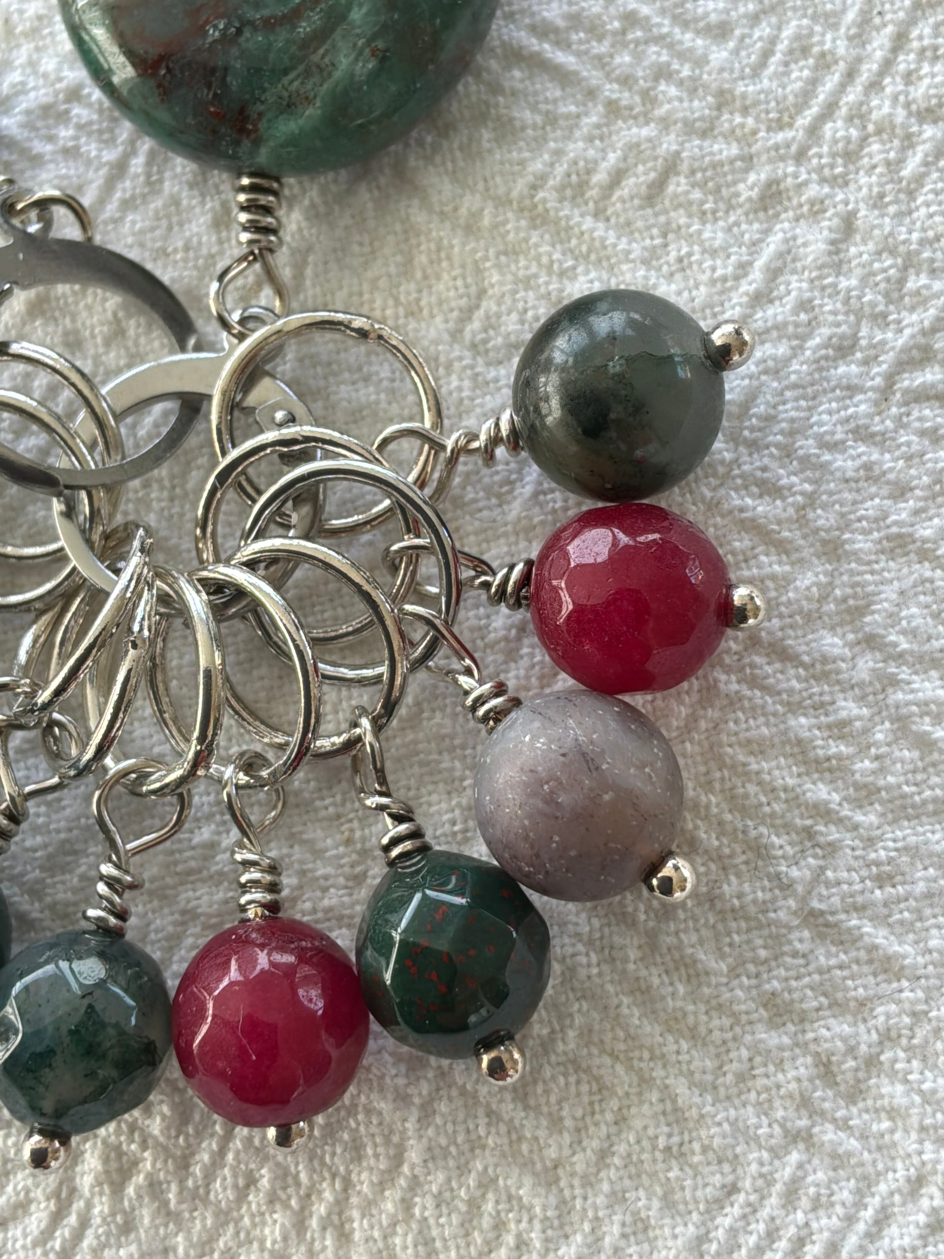 Maskemarkør sæt  1. Indisk Agat, Rubin, Blod agat og Mos Agat forsølvet. Op til 7 mm pinde