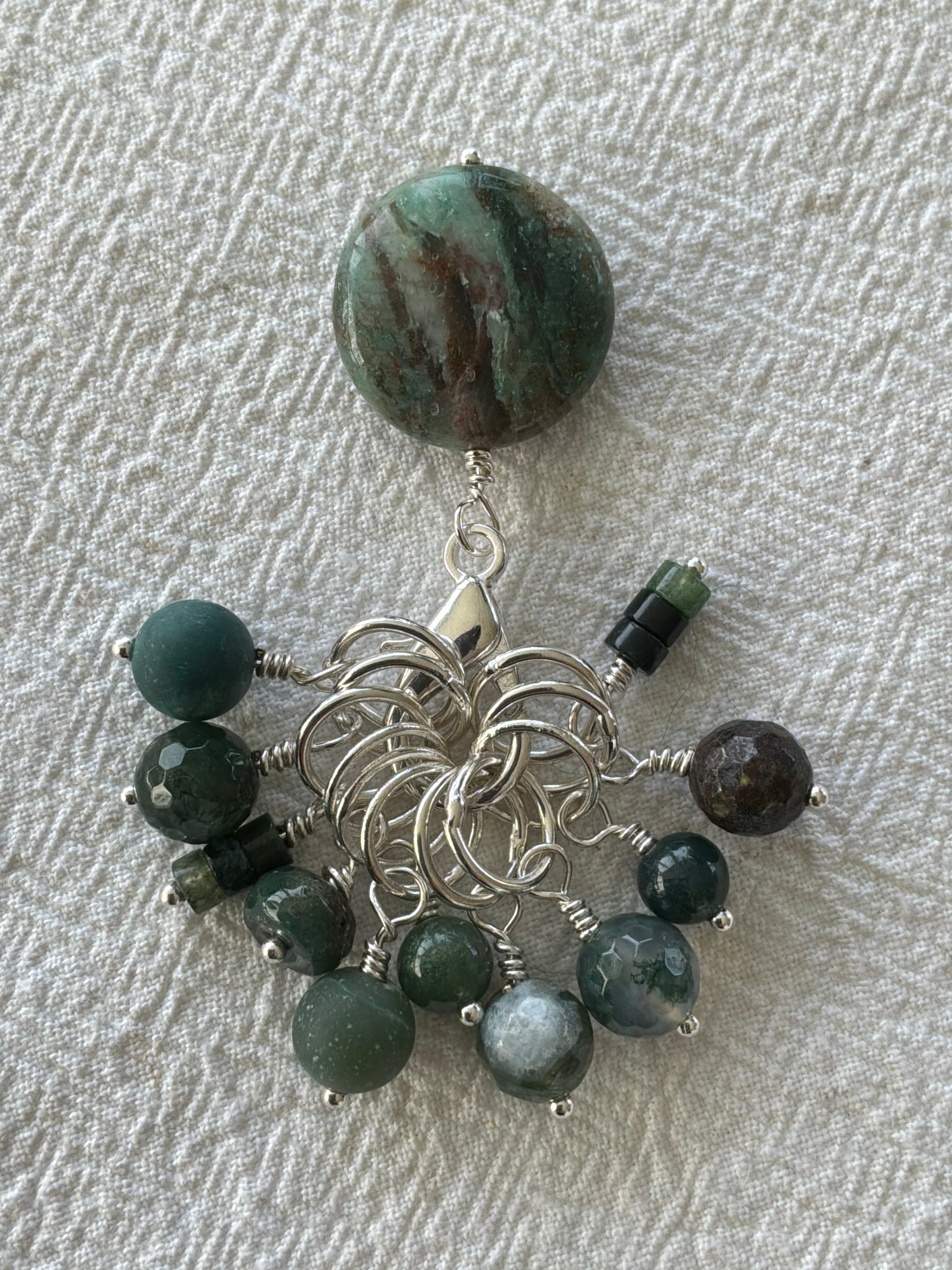 Maskemarkør sæt  1. Indisk Agat og Mos Agat forsølvet. Op til 7 mm pinde