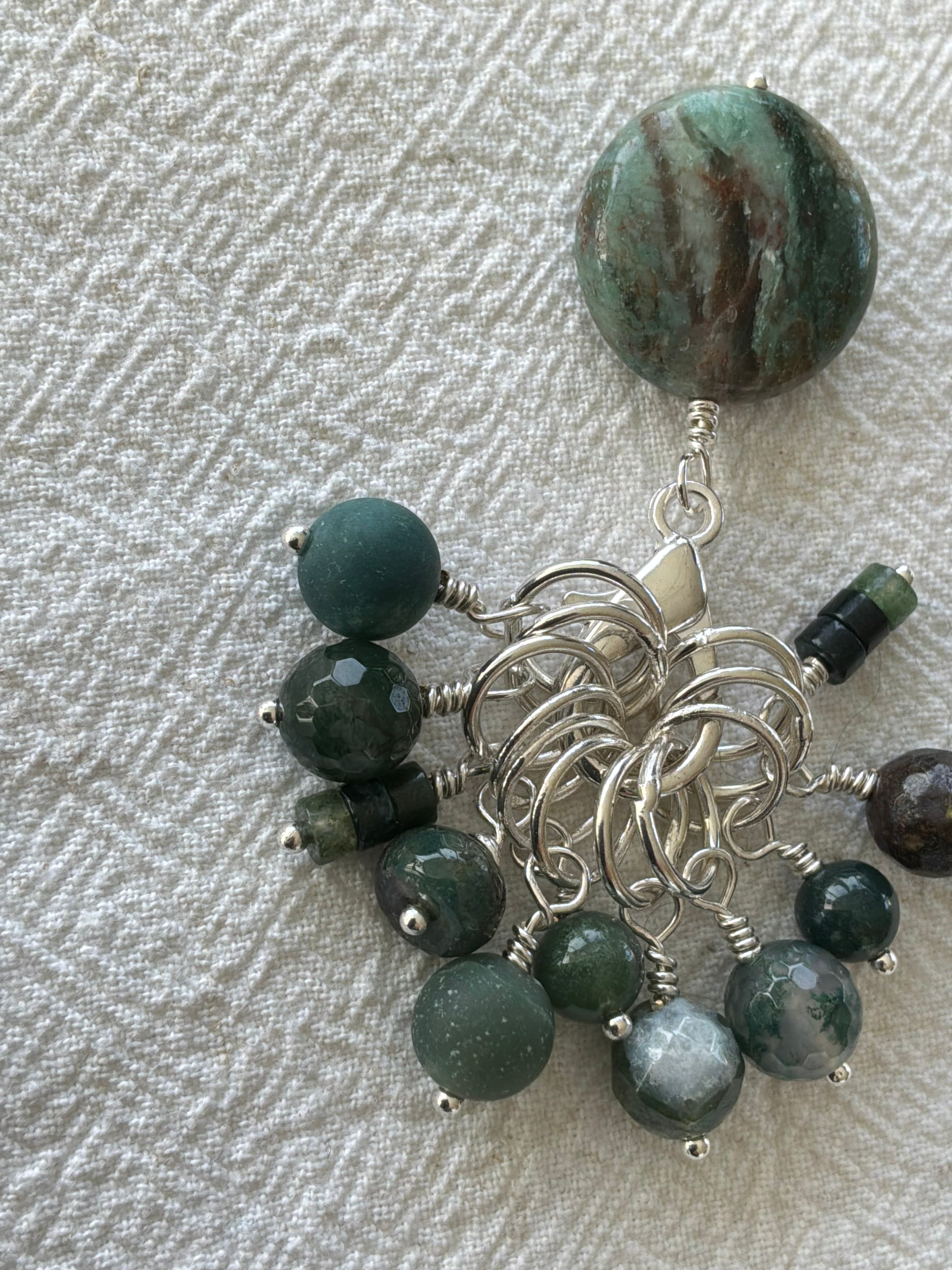 Maskemarkør sæt  1. Indisk Agat og Mos Agat forsølvet. Op til 7 mm pinde