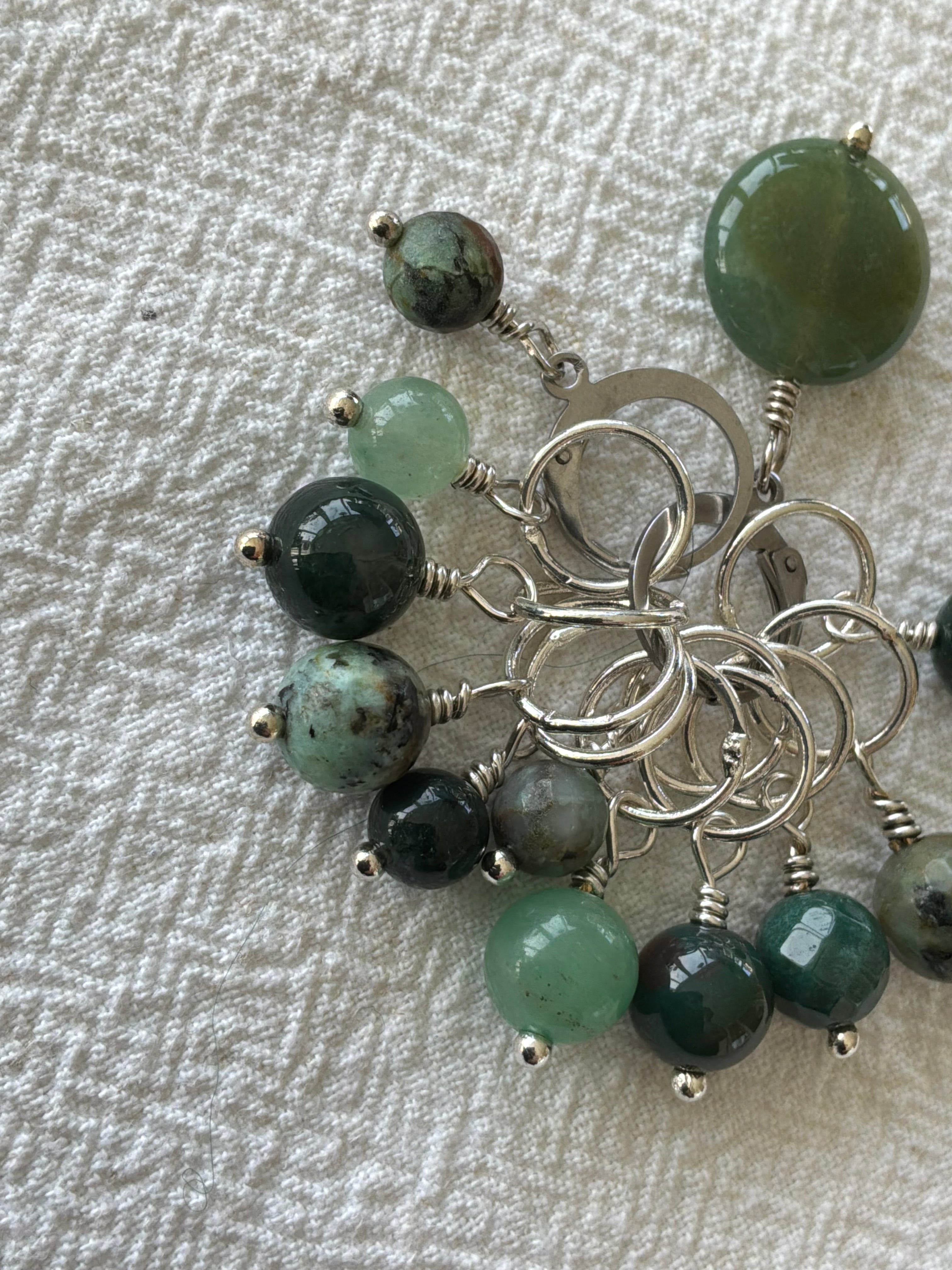 Maskemarkør sæt  1. Indisk Agat, Rubin, Afrikansk Turkis, Aventurin og Mos Agat forsølvet. Op til 7 mm pinde