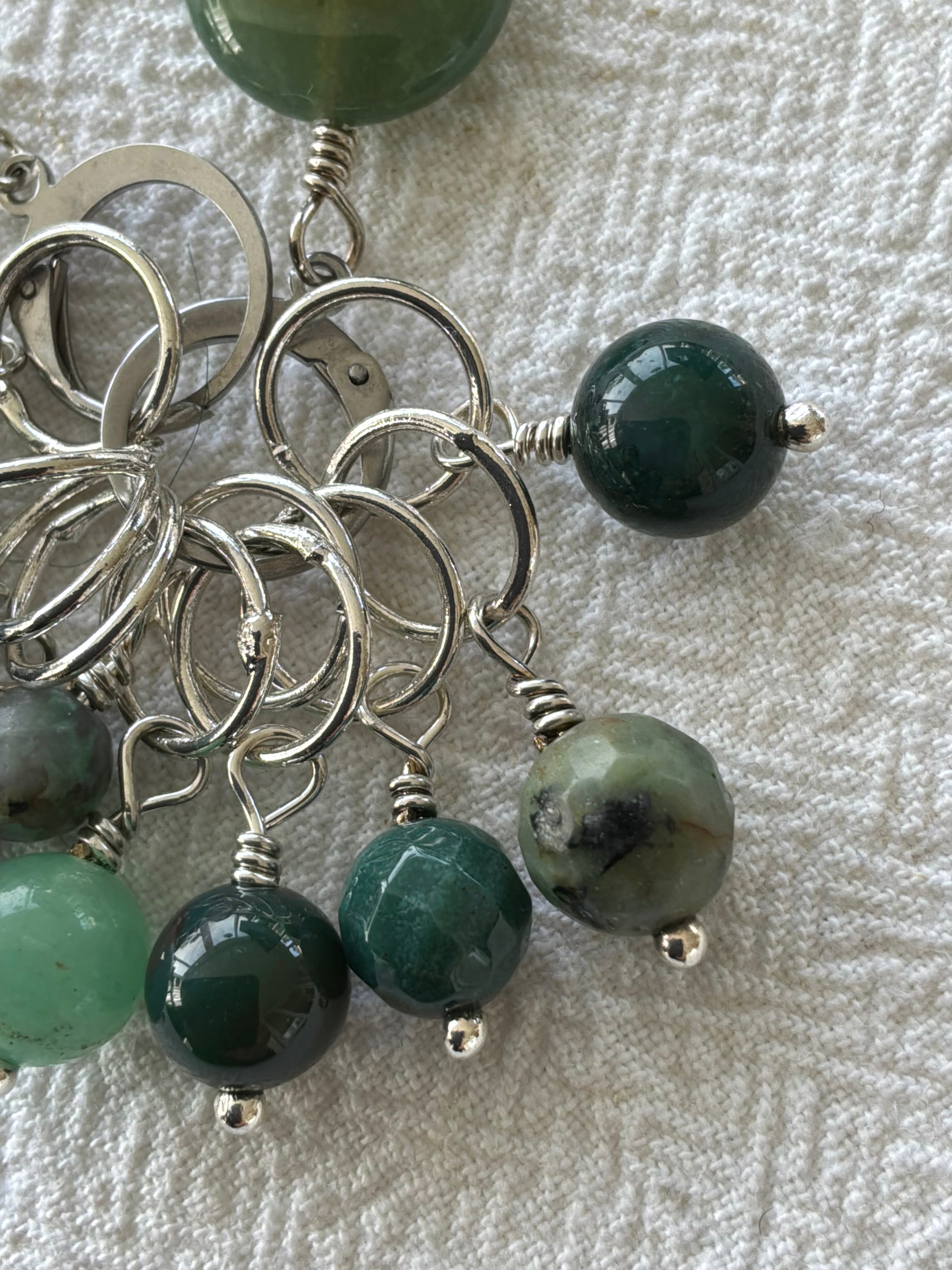 Maskemarkør sæt  1. Indisk Agat, Rubin, Afrikansk Turkis, Aventurin og Mos Agat forsølvet. Op til 7 mm pinde