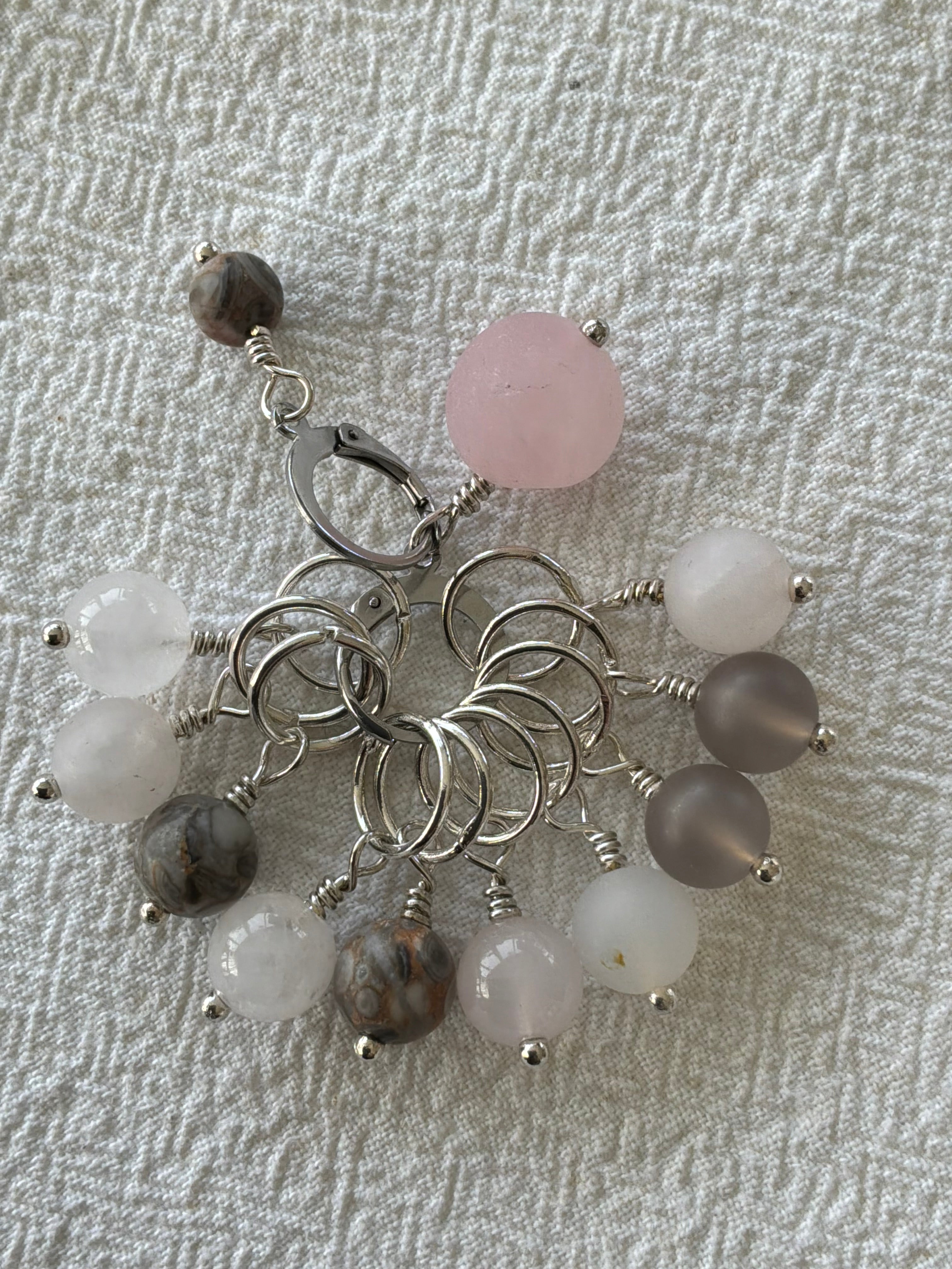 Maskemarkør sæt  Medecin Stone, Agat og Rosakvarts forsølvet. Op til 7 mm pinde