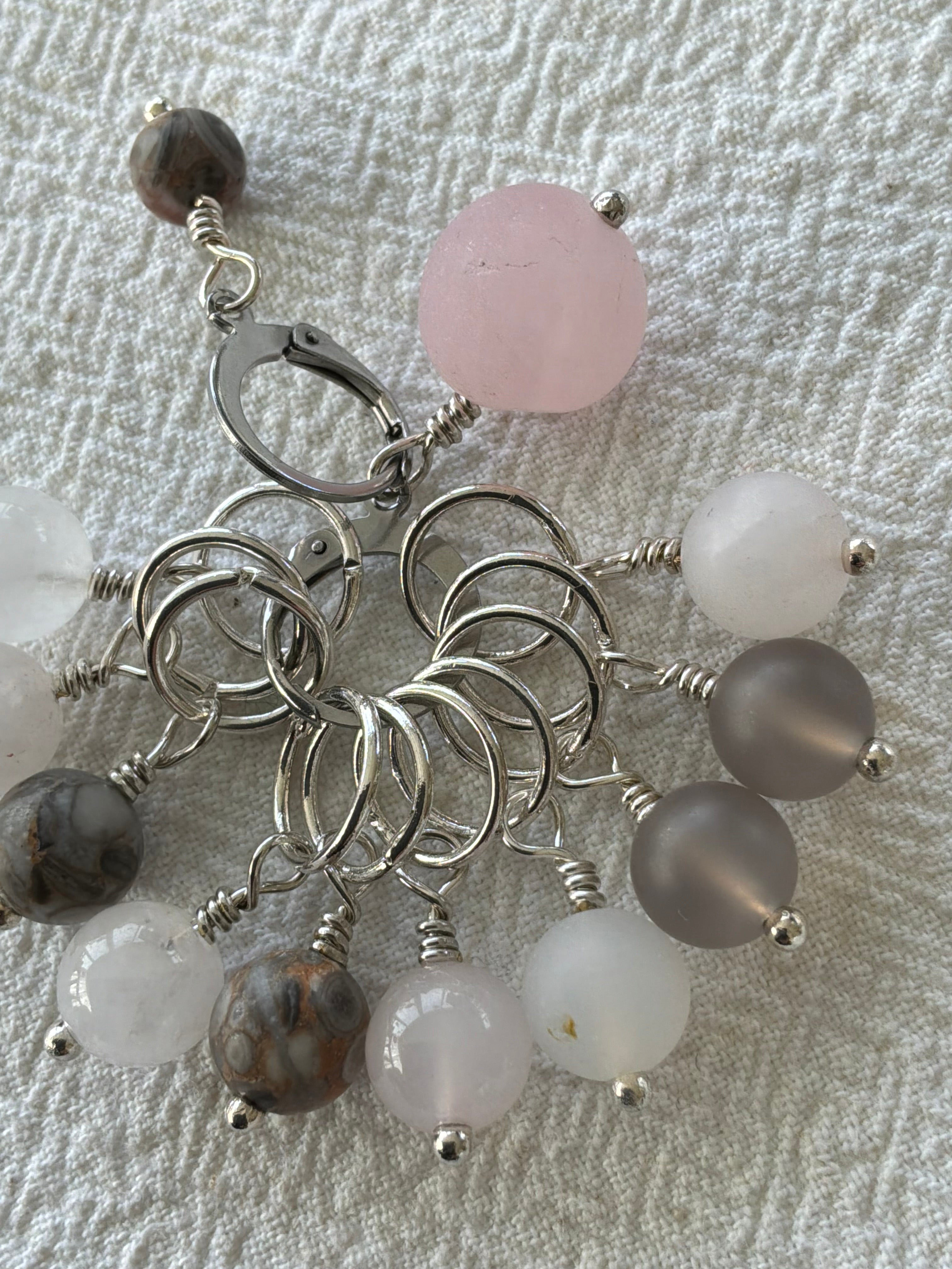 Maskemarkør sæt  Medecin Stone, Agat og Rosakvarts forsølvet. Op til 7 mm pinde