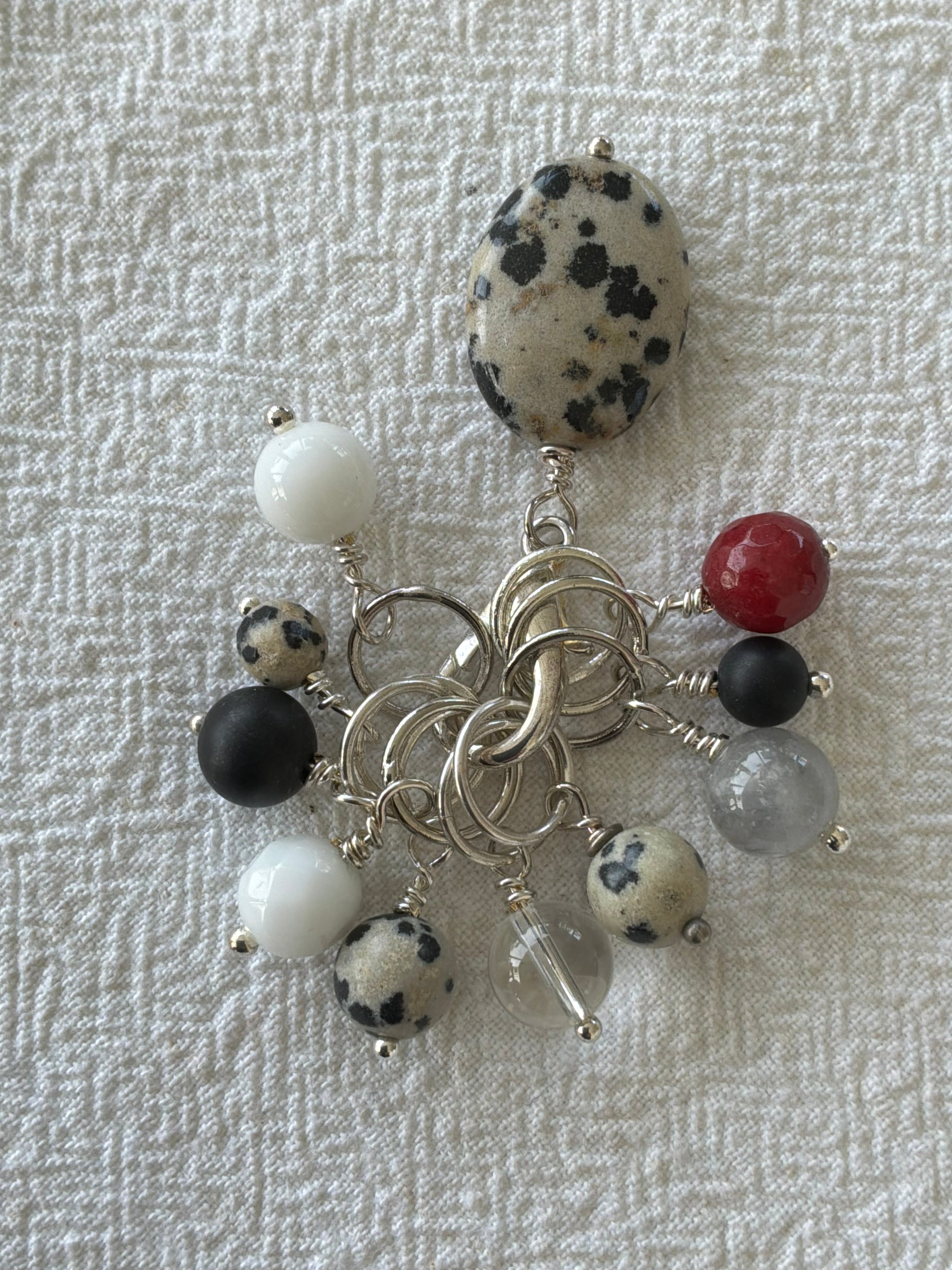 Maskemarkør sæt Dalmatiner, Rubin, Alabast, Bjergkrystal, Onyx og Agat forsølvet. Op til 7 mm pinde