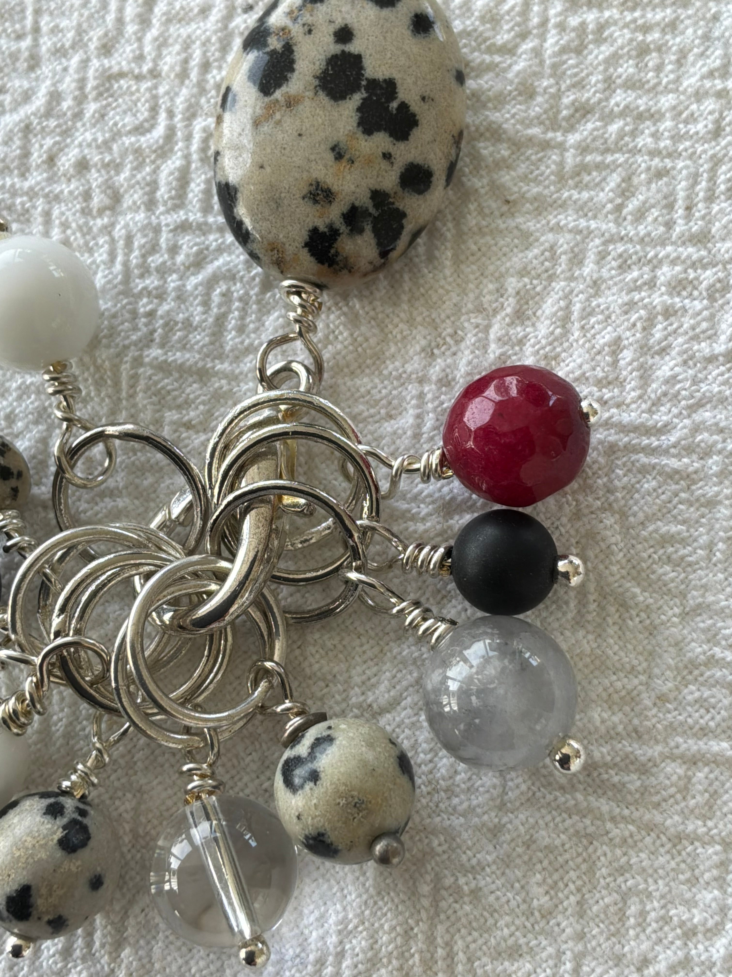 Maskemarkør sæt Dalmatiner, Rubin, Alabast, Bjergkrystal, Onyx og Agat forsølvet. Op til 7 mm pinde