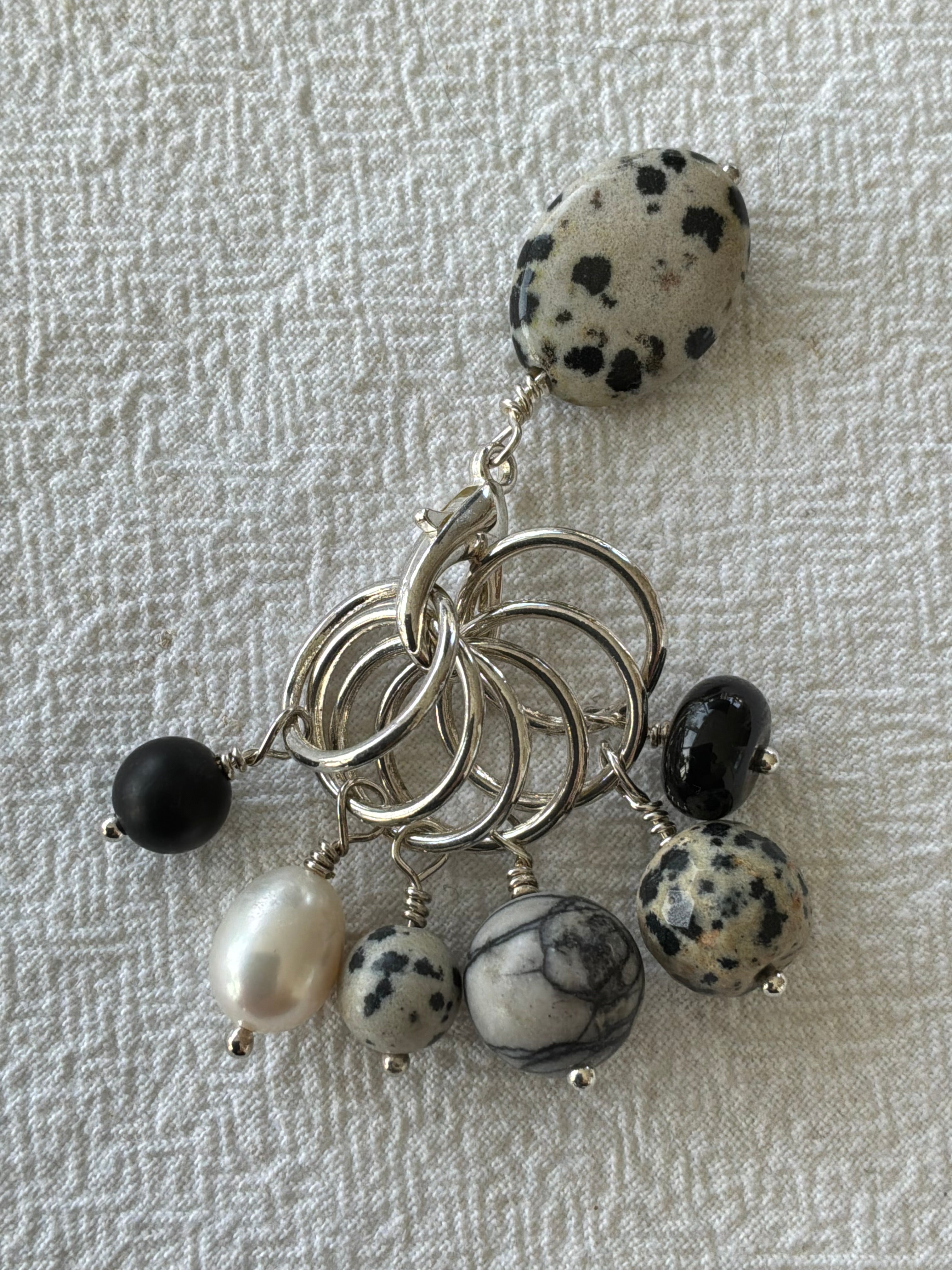 Maskemarkør sæt Dalmantiner Jasper, perle, Onyx Jasper forsølvet. Op til 6 x12mm