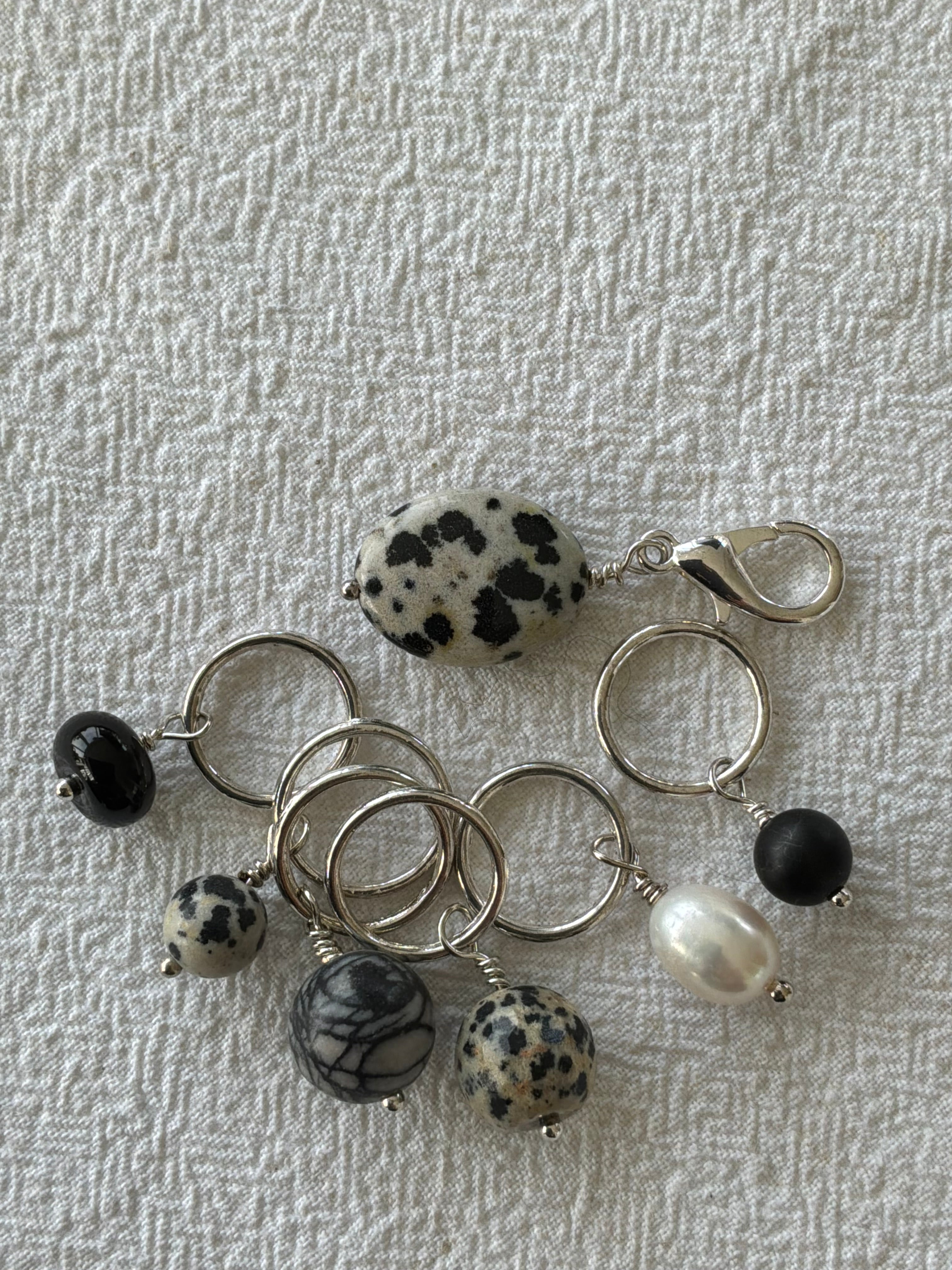 Maskemarkør sæt Dalmantiner Jasper, perle, Onyx Jasper forsølvet. Op til 6 x12mm