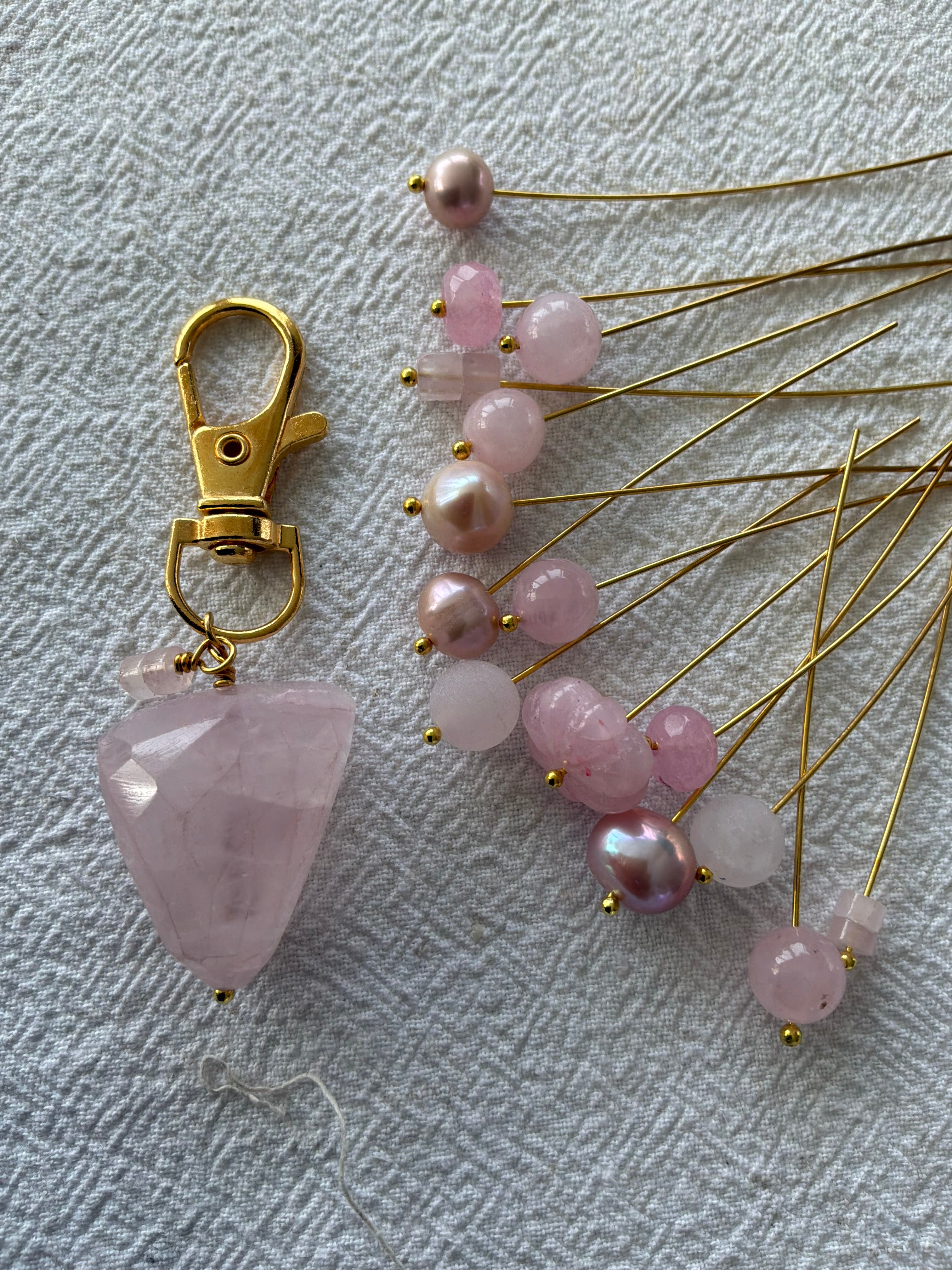 Maskemarkør sæt Unika stort forgyldt eller forsølvet. Rosakvarts og Perler - Du bestemmer hvilke størrelse ringe