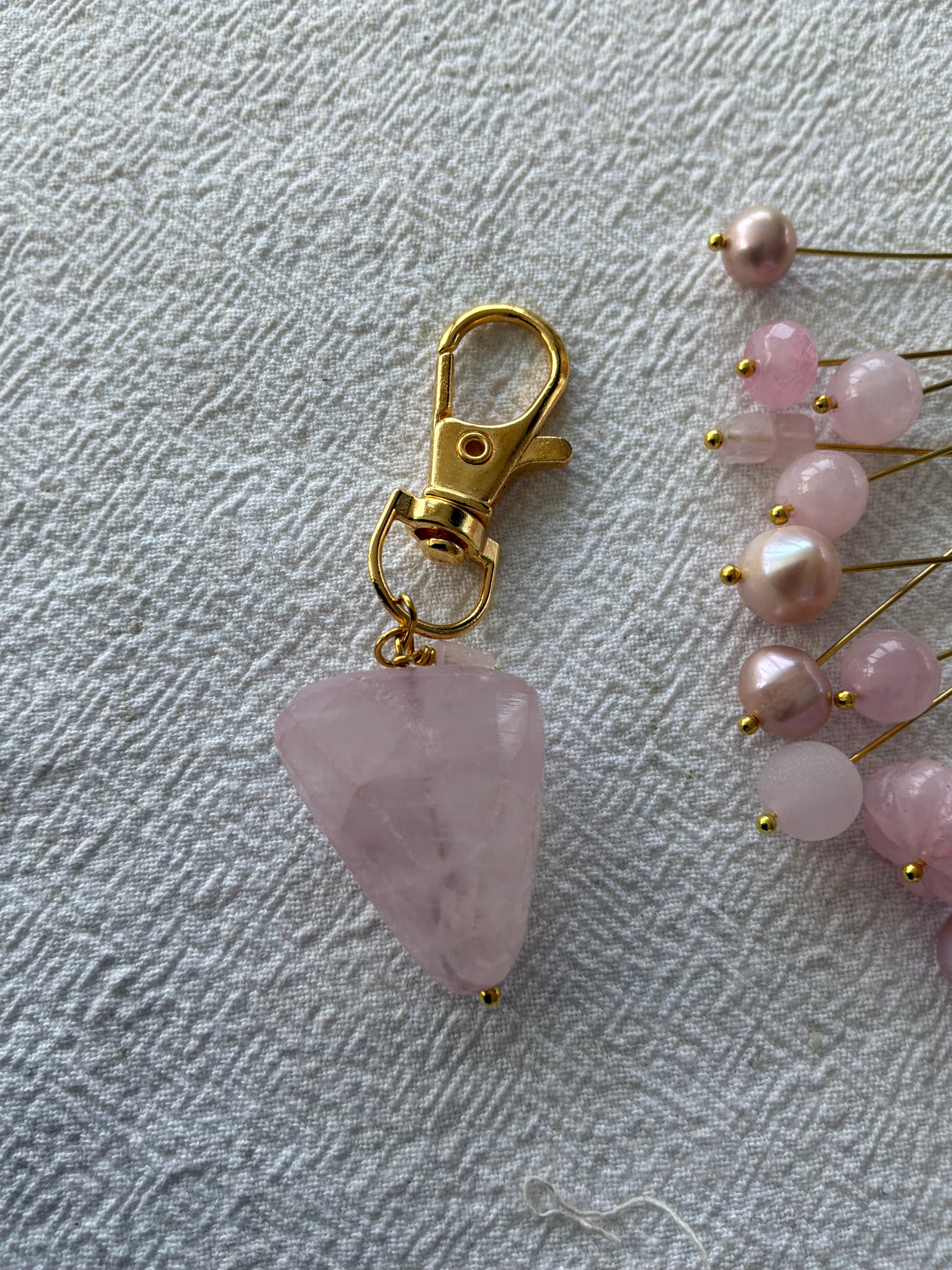 Maskemarkør sæt Unika stort forgyldt eller forsølvet. Rosakvarts og Perler - Du bestemmer hvilke størrelse ringe