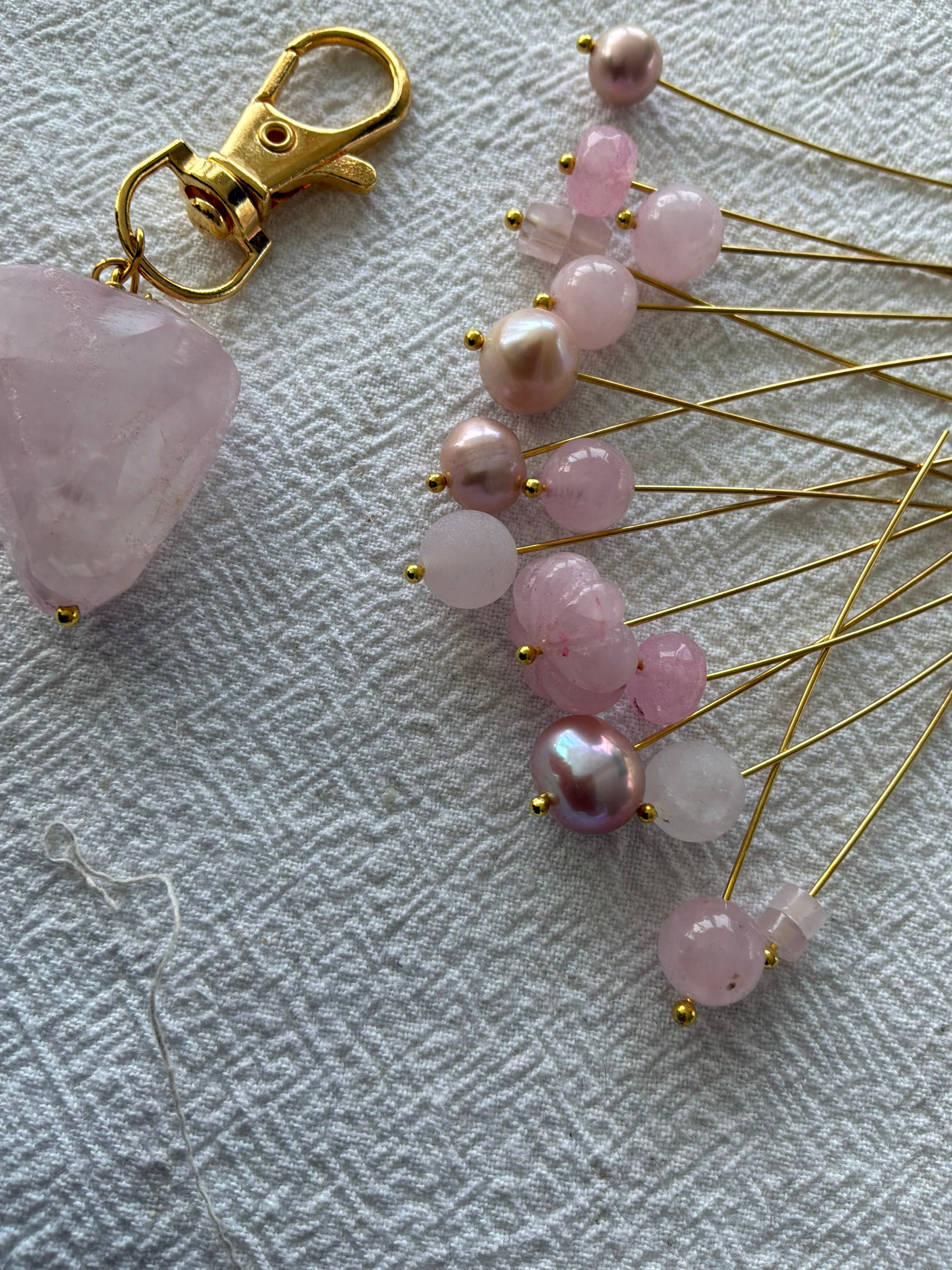 Maskemarkør sæt Unika stort forgyldt eller forsølvet. Rosakvarts og Perler - Du bestemmer hvilke størrelse ringe