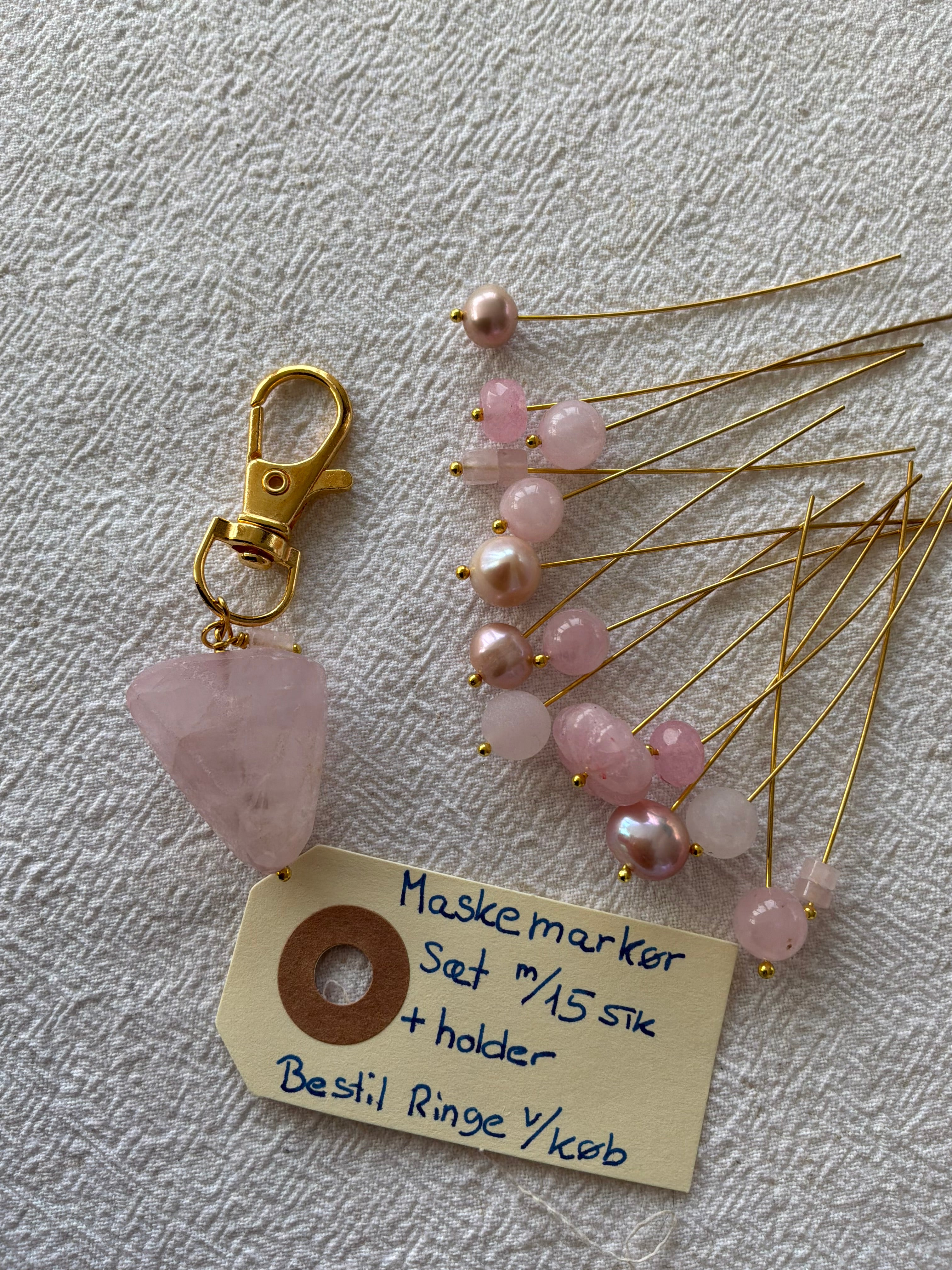 Maskemarkør sæt Unika stort forgyldt eller forsølvet. Rosakvarts og Perler - Du bestemmer hvilke størrelse ringe