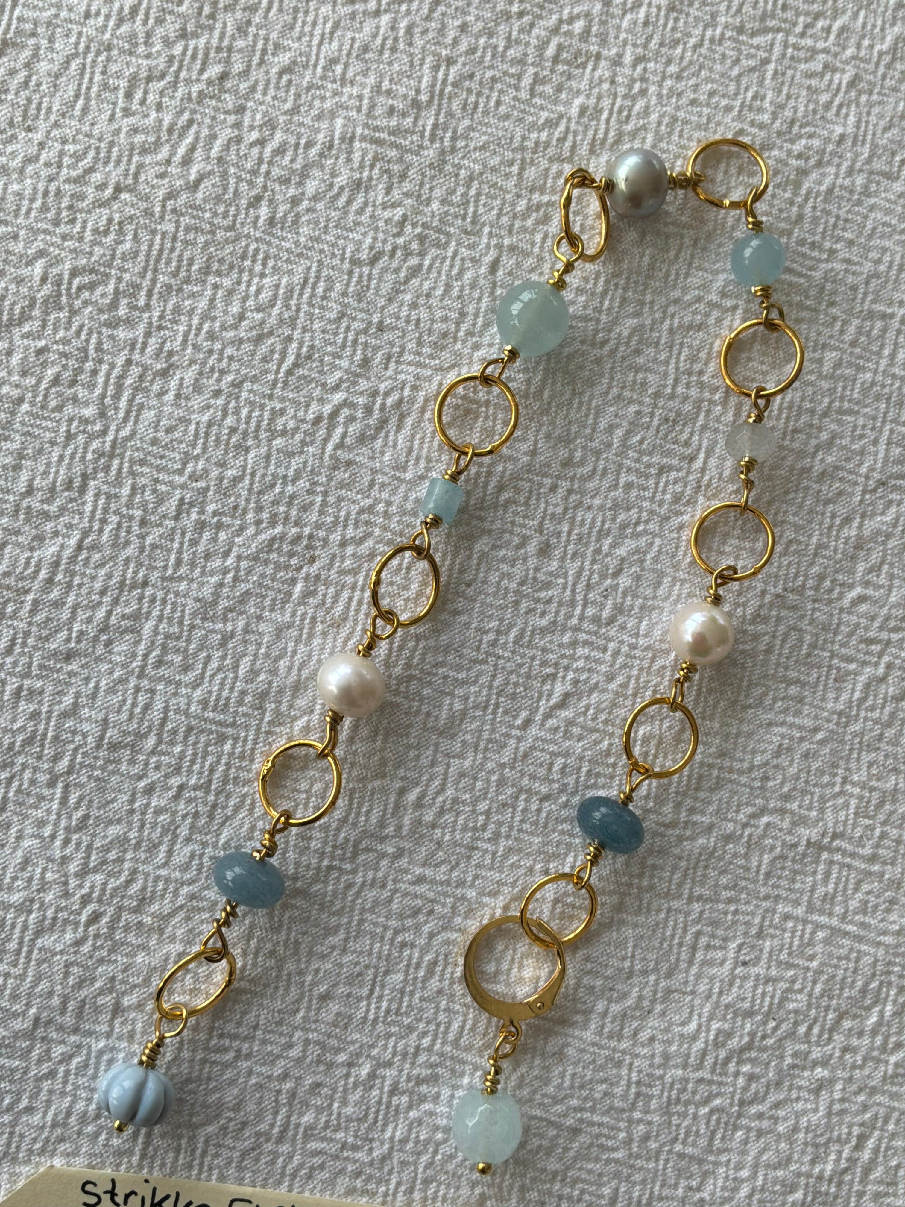 Strikkefisk forgyldt 10 ringe passer på op til 7 mm. Akvamarin, Perle og Blue Oregon Opal (Kopi)