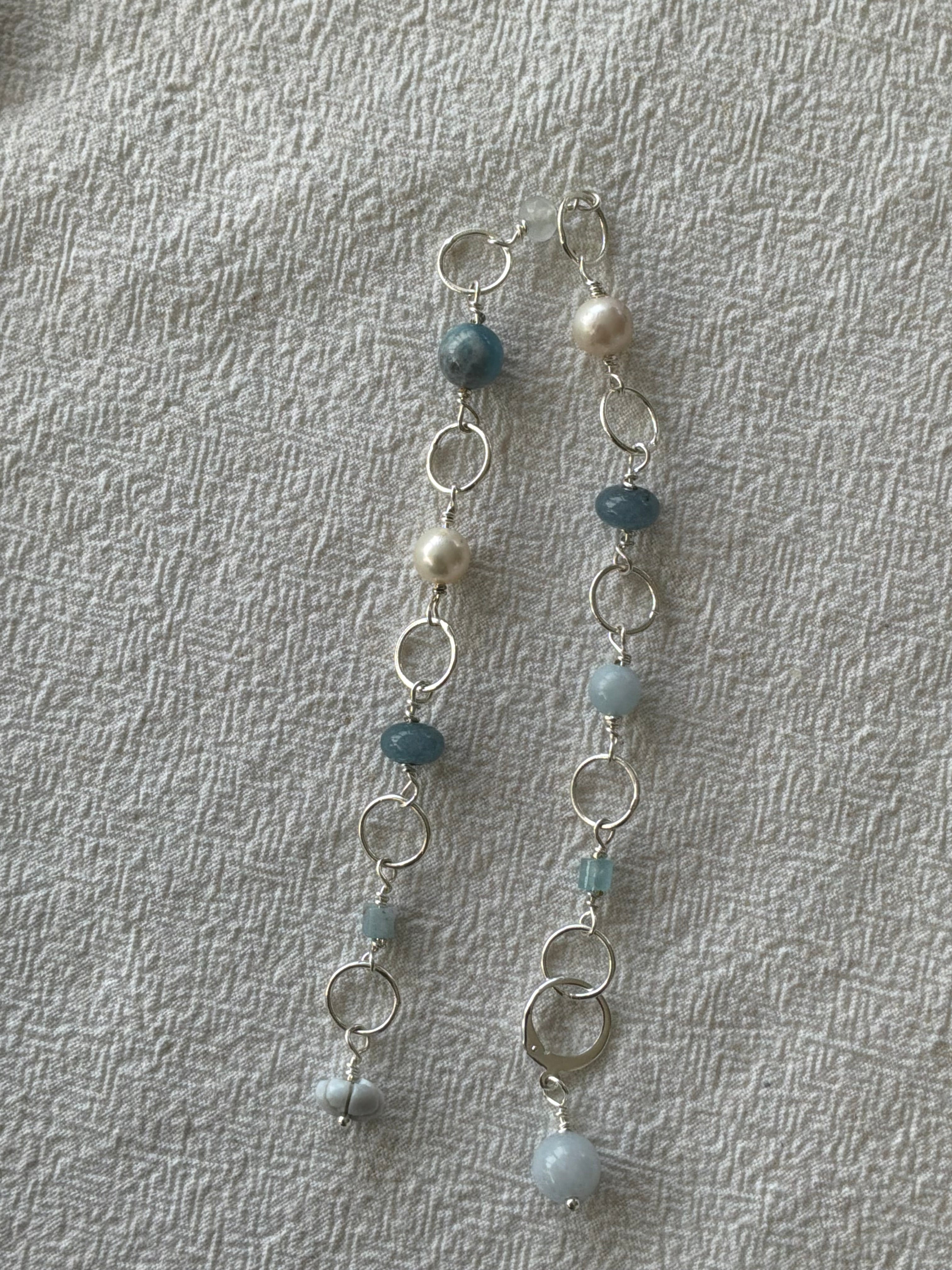 Strikkefisk forsølvet 10 ringe passer på op til 7 mm. Akvamarin, Perle og Blue Oregon Opal