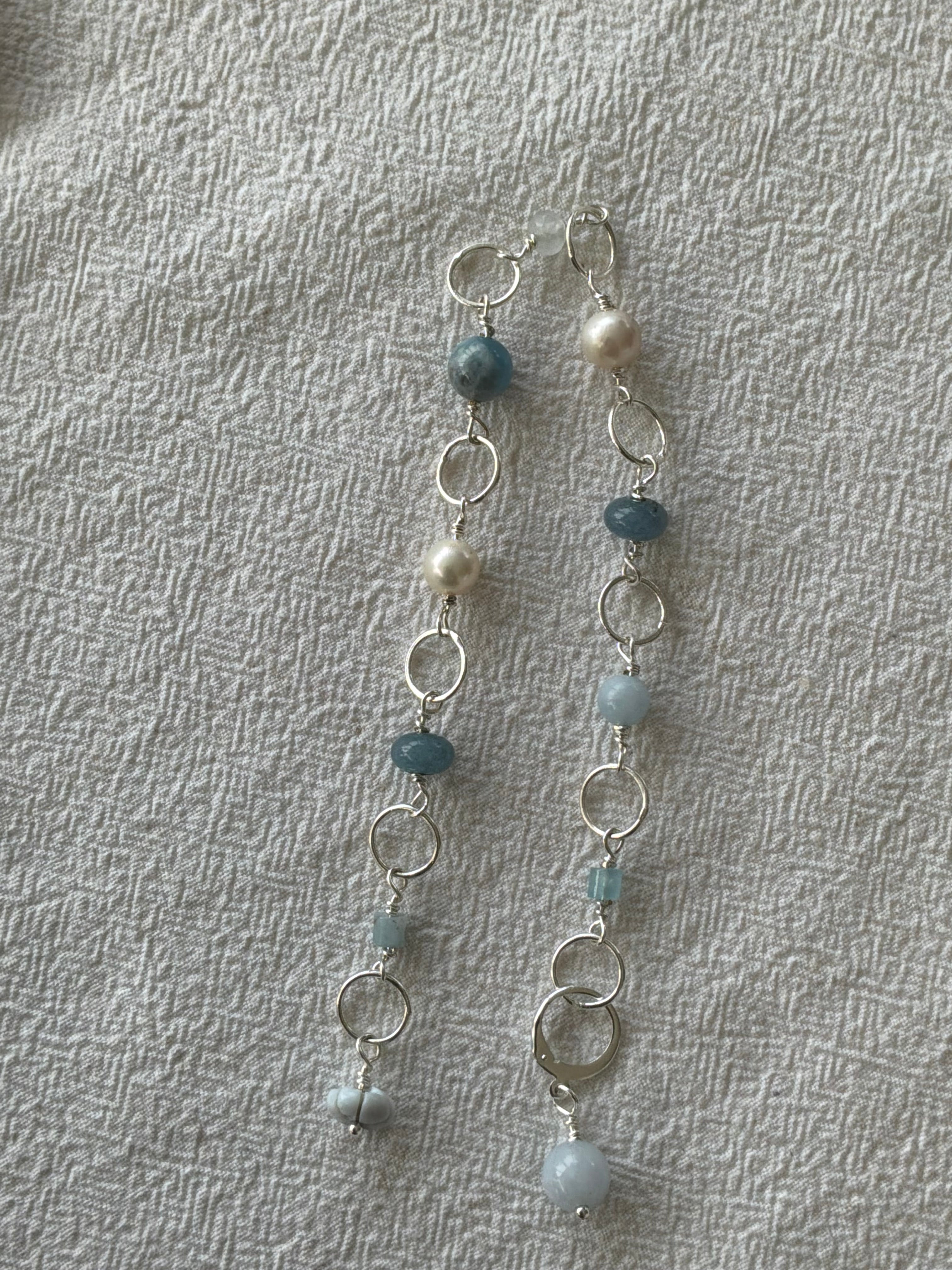 Strikkefisk forsølvet 10 ringe passer på op til 7 mm. Akvamarin, Perle og Blue Oregon Opal