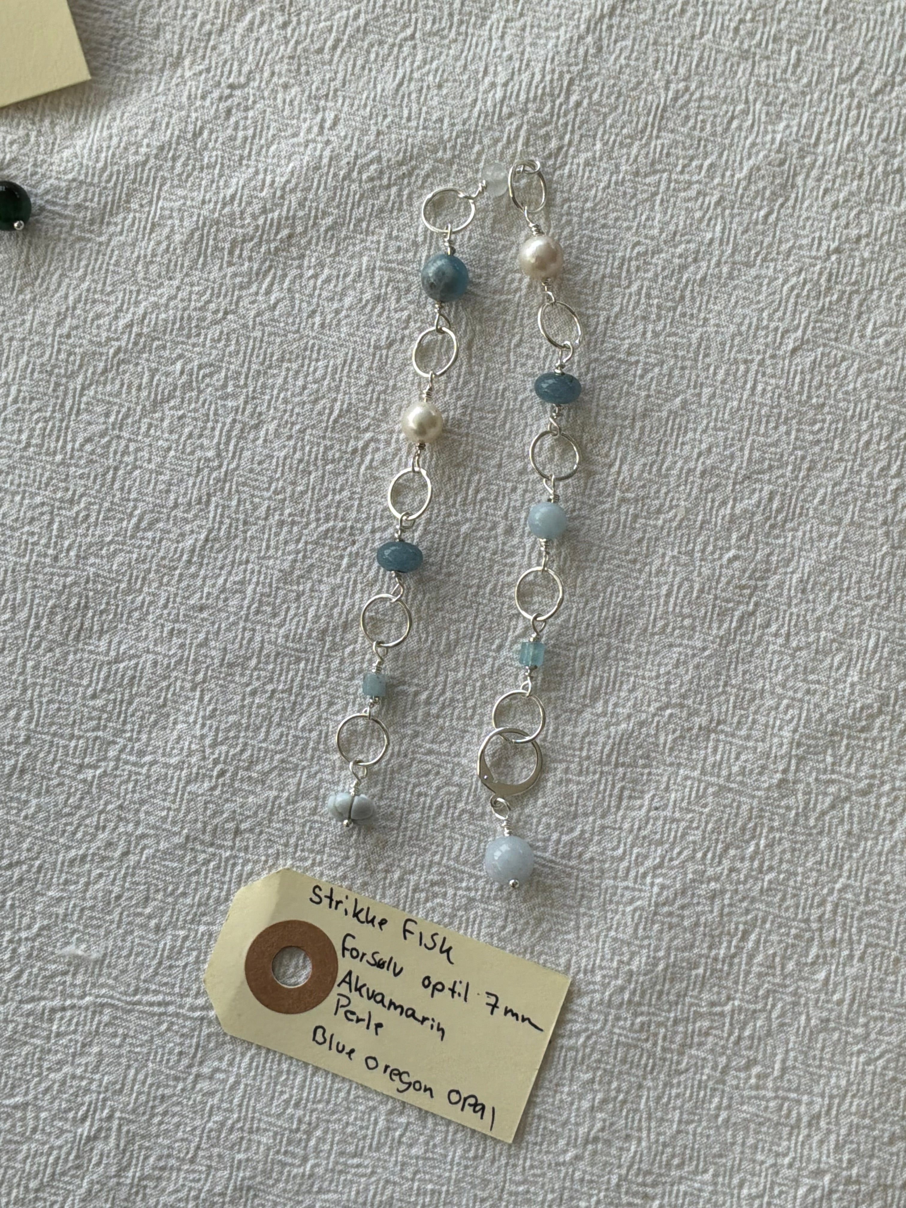 Strikkefisk forsølvet 10 ringe passer på op til 7 mm. Akvamarin, Perle og Blue Oregon Opal