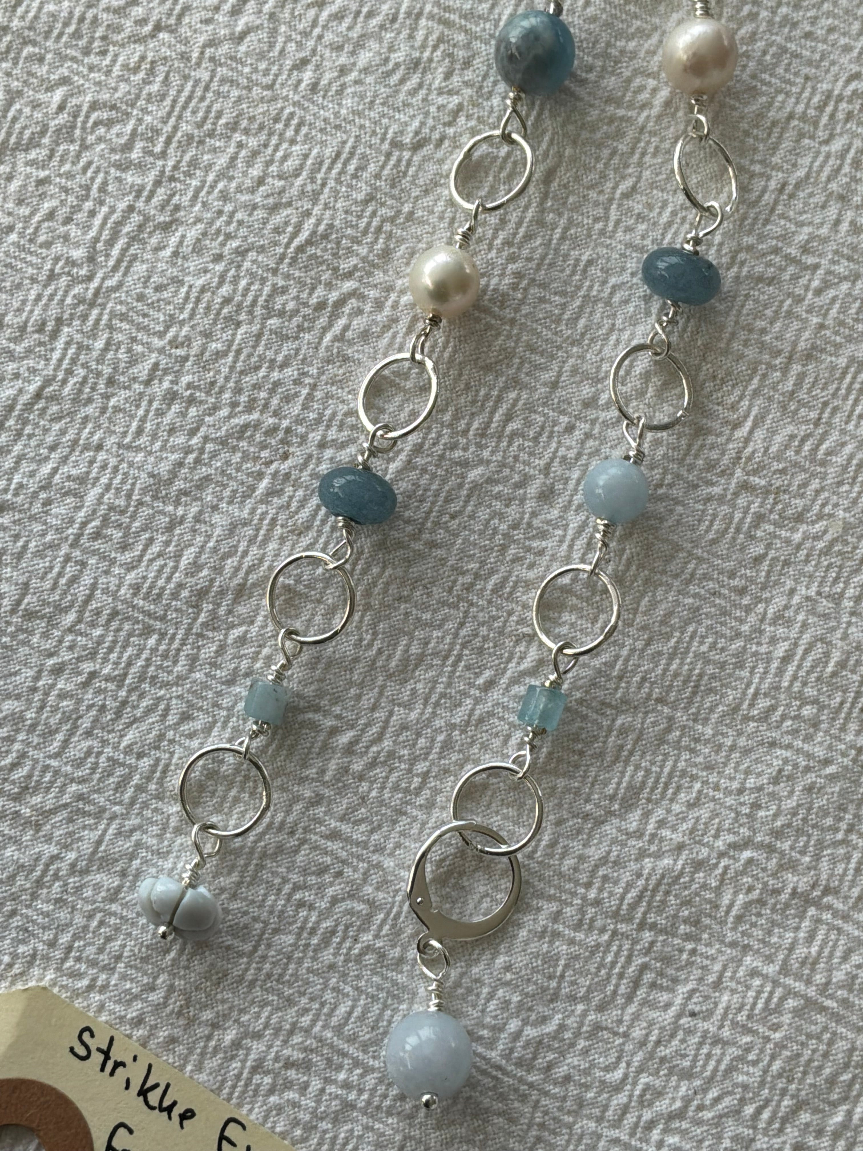 Strikkefisk forsølvet 10 ringe passer på op til 7 mm. Akvamarin, Perle og Blue Oregon Opal