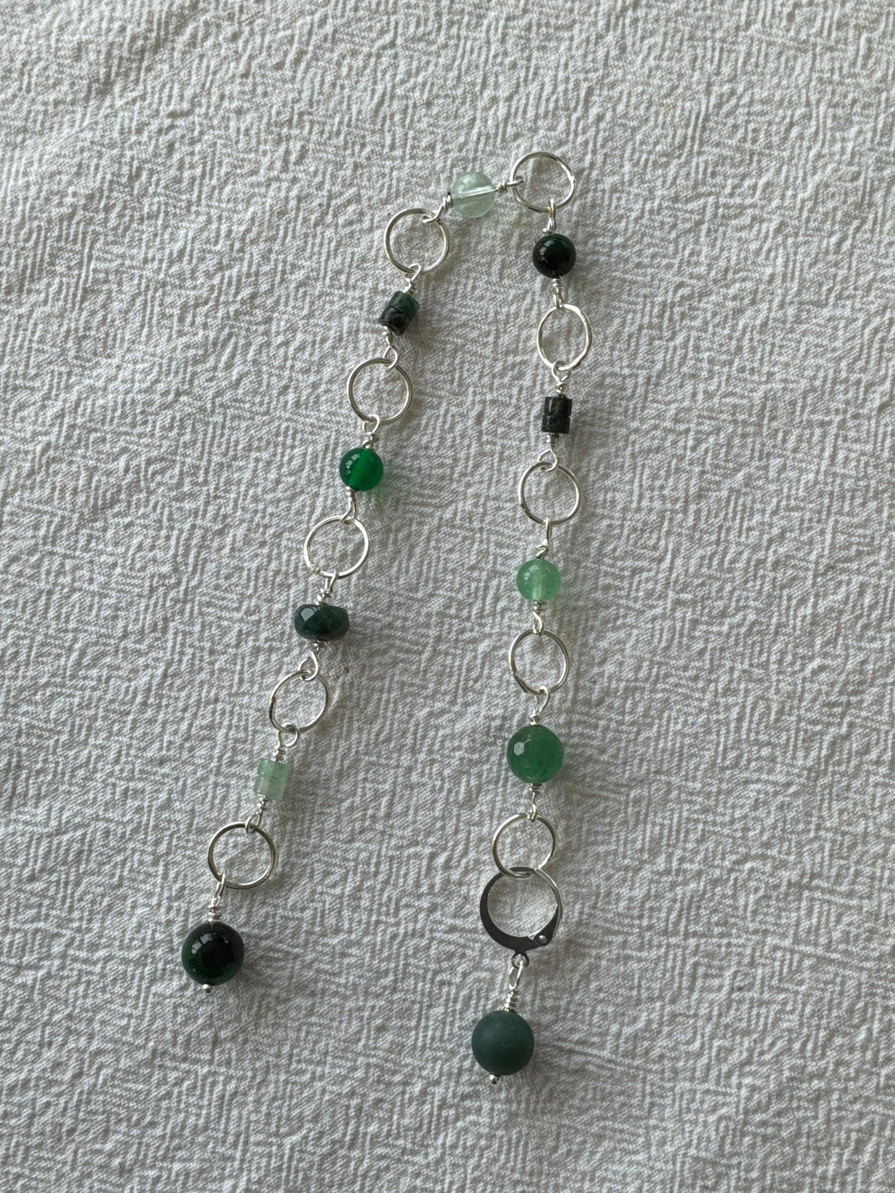 Strikkefisk forsølvet 10 ringe passer på op til 7mm. Aventurin, Tigerøje, Peridot og Agat