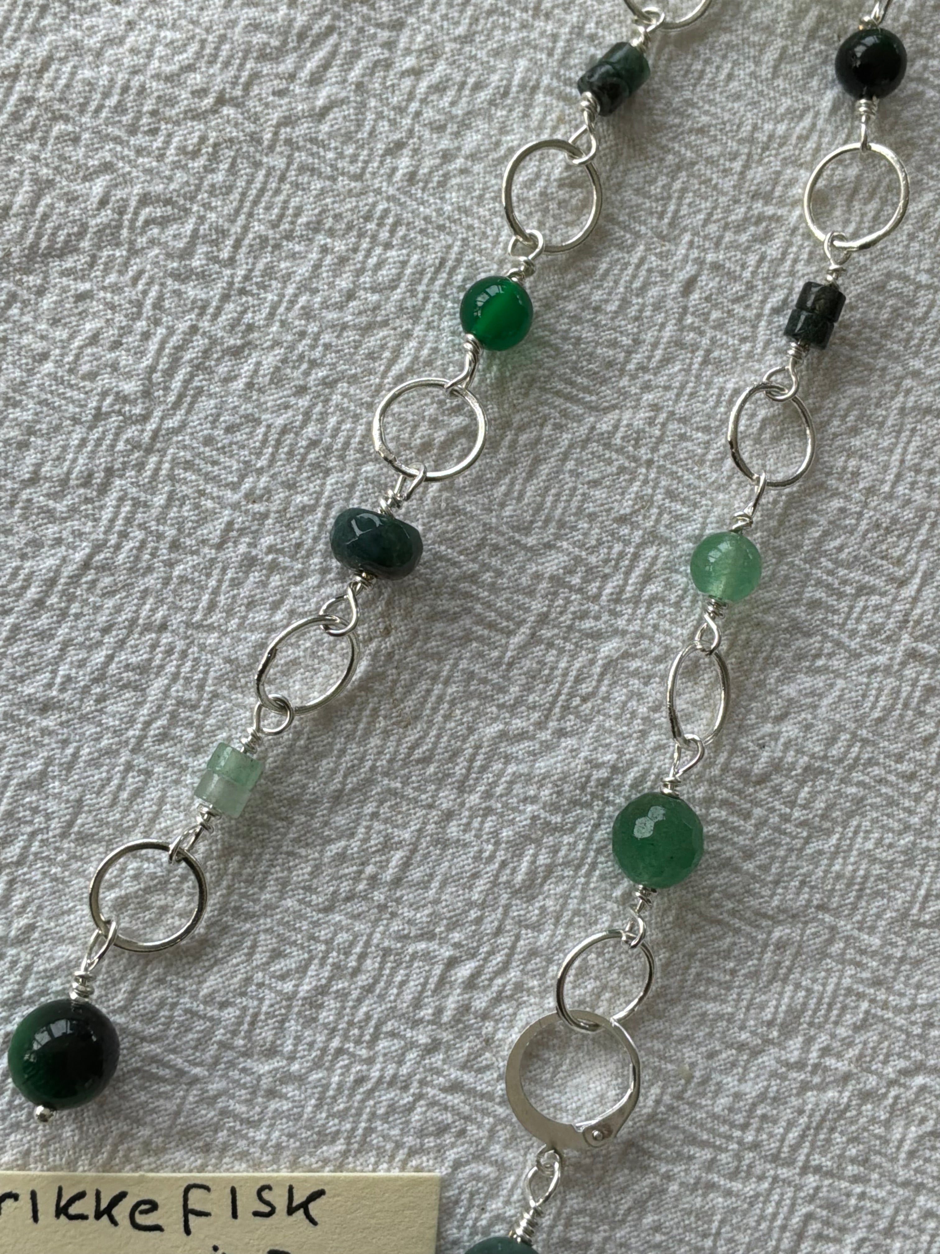 Strikkefisk forsølvet 10 ringe passer på op til 7mm. Aventurin, Tigerøje, Peridot og Agat