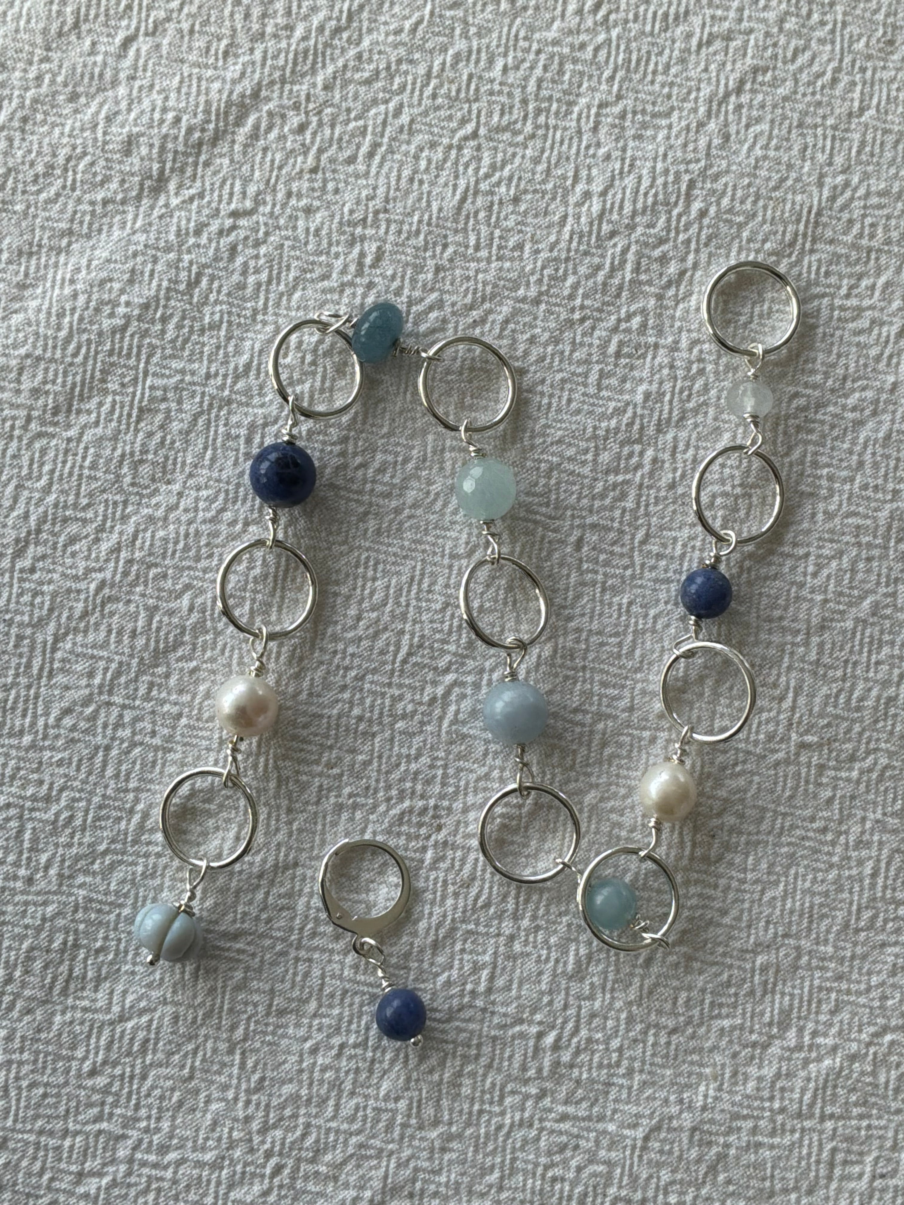 Strikkefisk forsølvet 10 ringe passer på op til 10mm. Akvamarin, Perle og Blue Oregon Opal