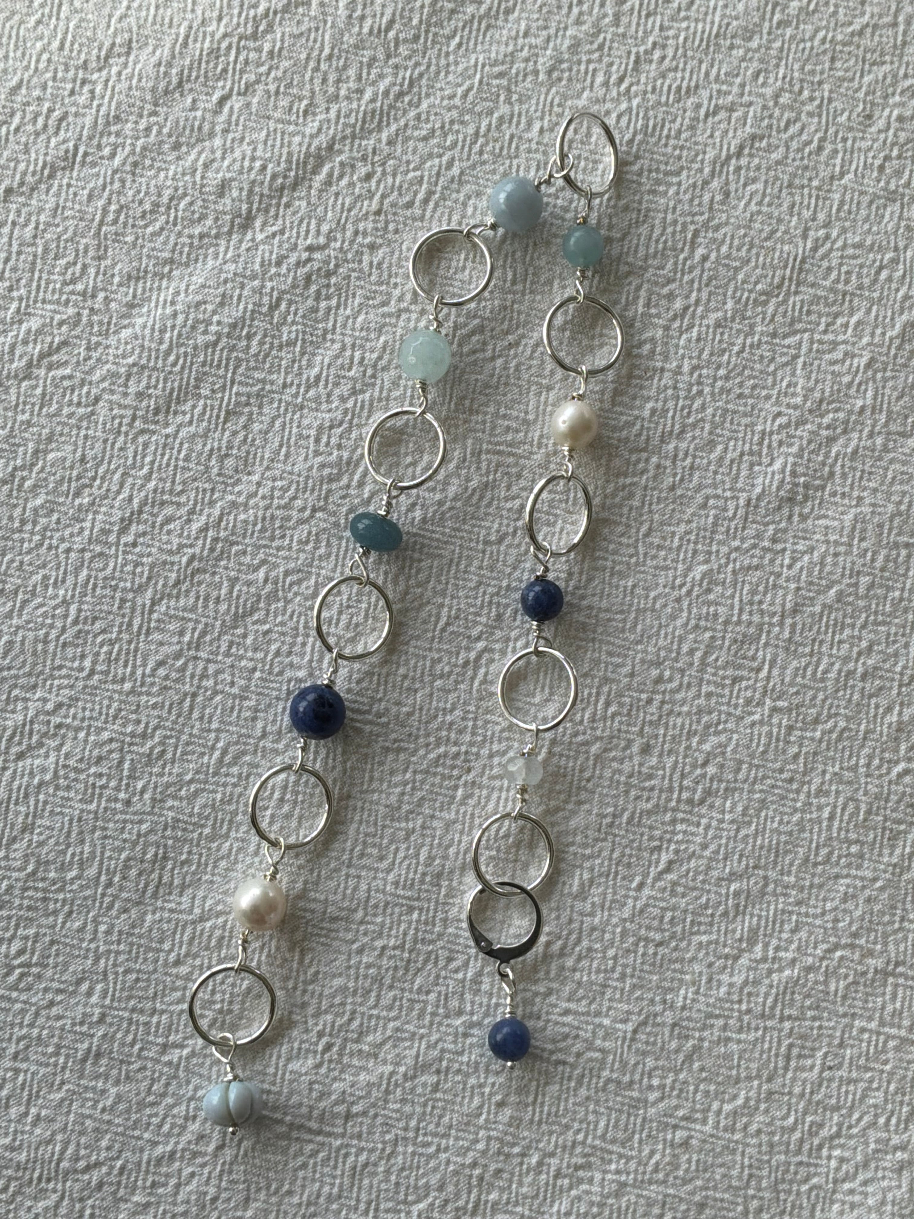 Strikkefisk forsølvet 10 ringe passer på op til 10mm. Akvamarin, Perle og Blue Oregon Opal