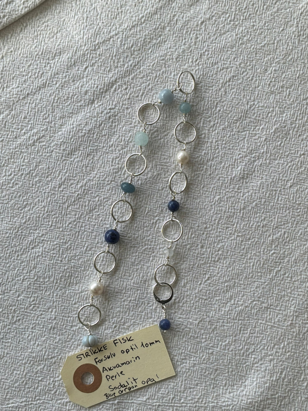 Strikkefisk forsølvet 10 ringe passer på op til 10mm. Akvamarin, Perle og Blue Oregon Opal