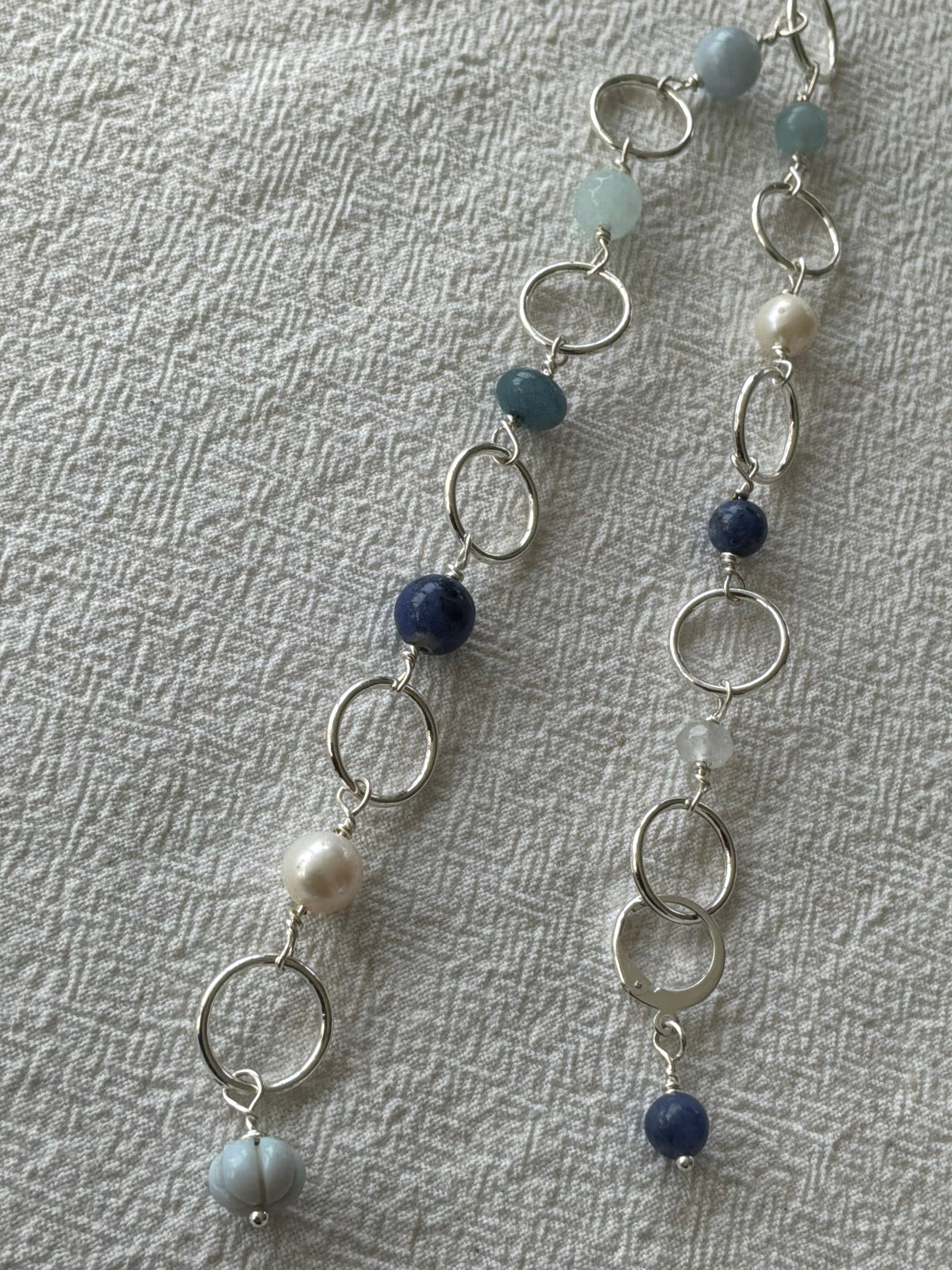 Strikkefisk forsølvet 10 ringe passer på op til 10mm. Akvamarin, Perle og Blue Oregon Opal