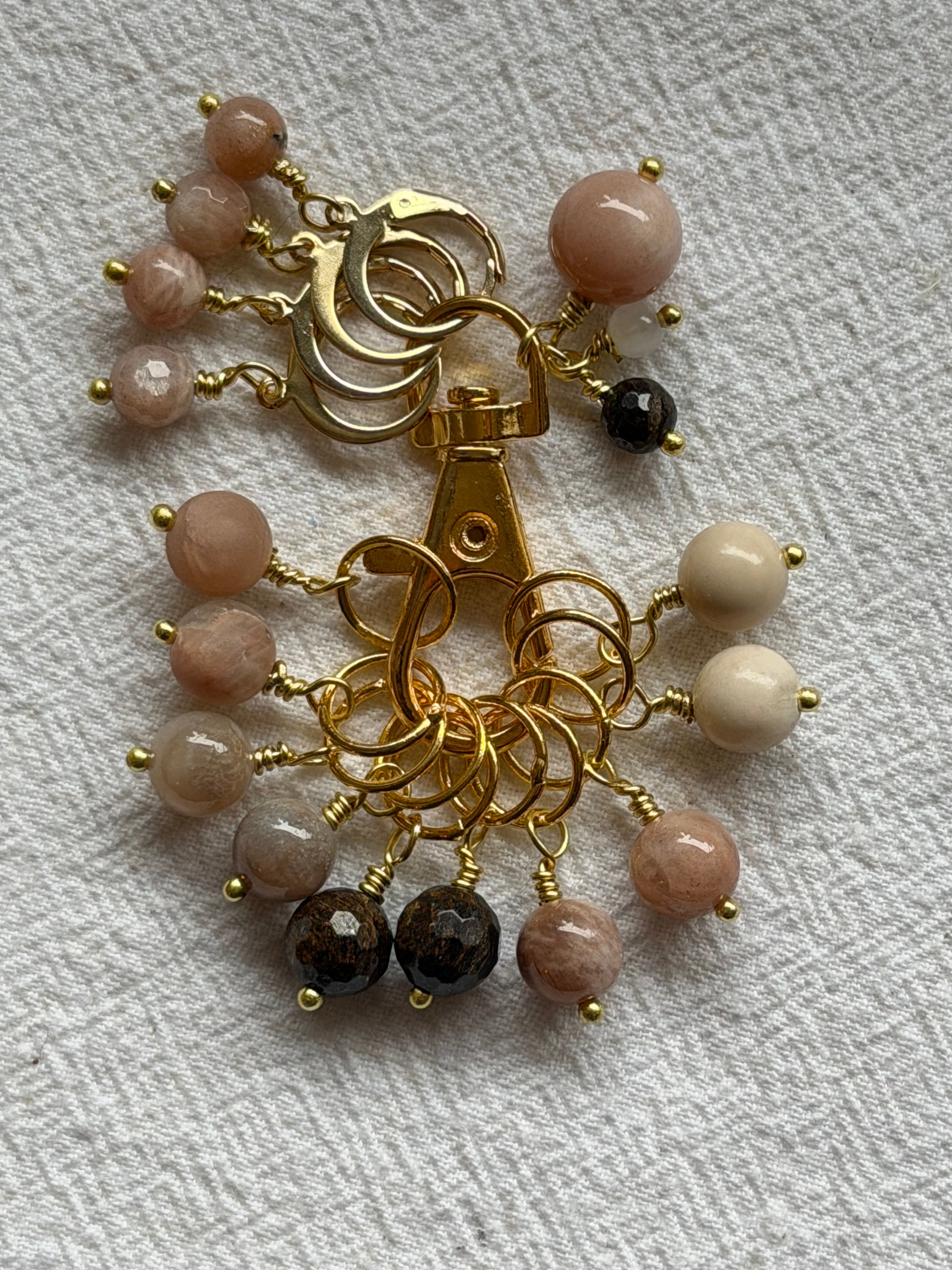 Maskemarkør sæt Solsten, Bronzit og Fossil, Forgyldt - Stor - 7mm og åbenlukkelige markører (Kopi) (Kopi)