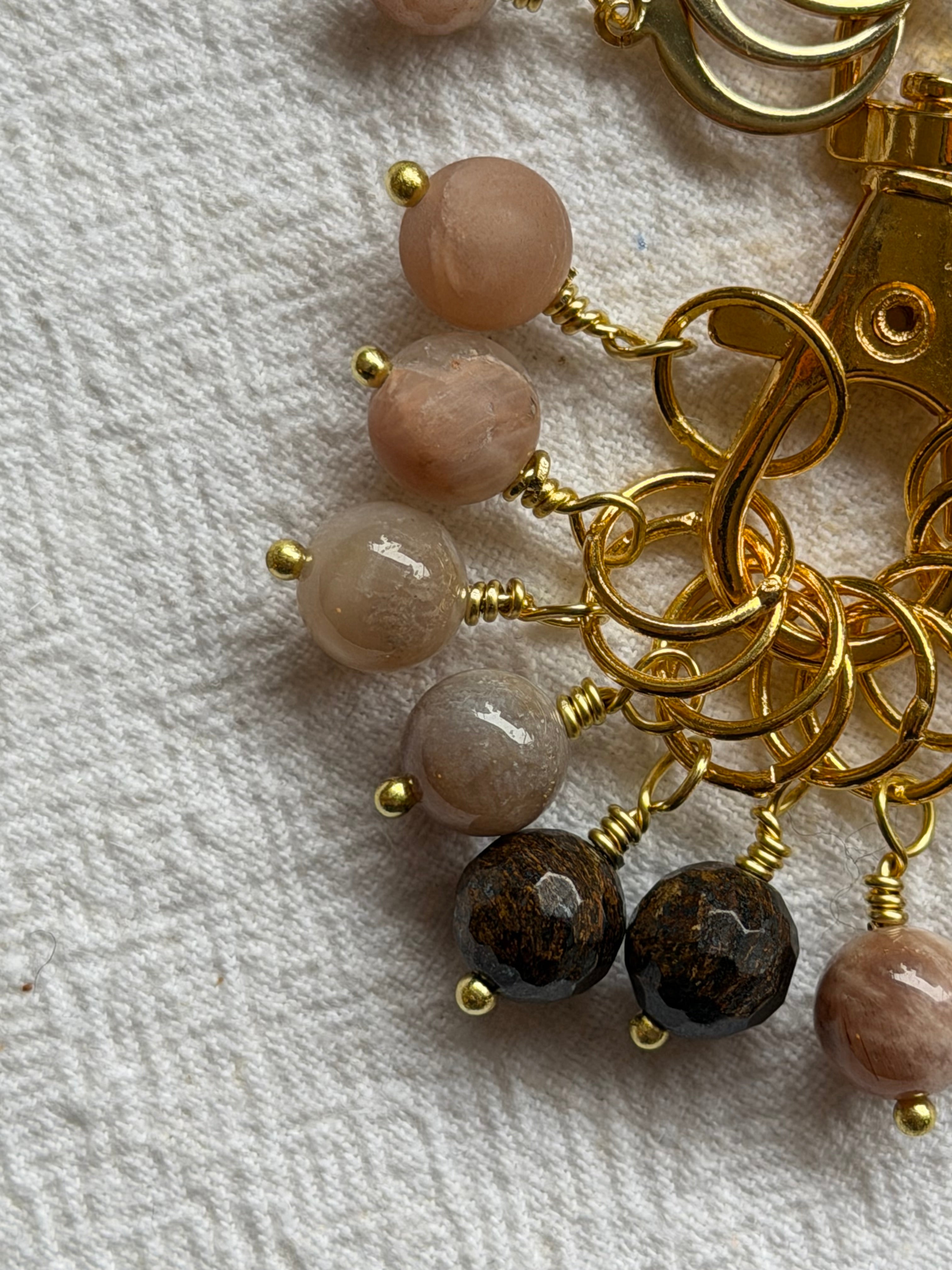 Maskemarkør sæt Solsten, Bronzit og Fossil, Forgyldt - Stor - 7mm og åbenlukkelige markører (Kopi) (Kopi)