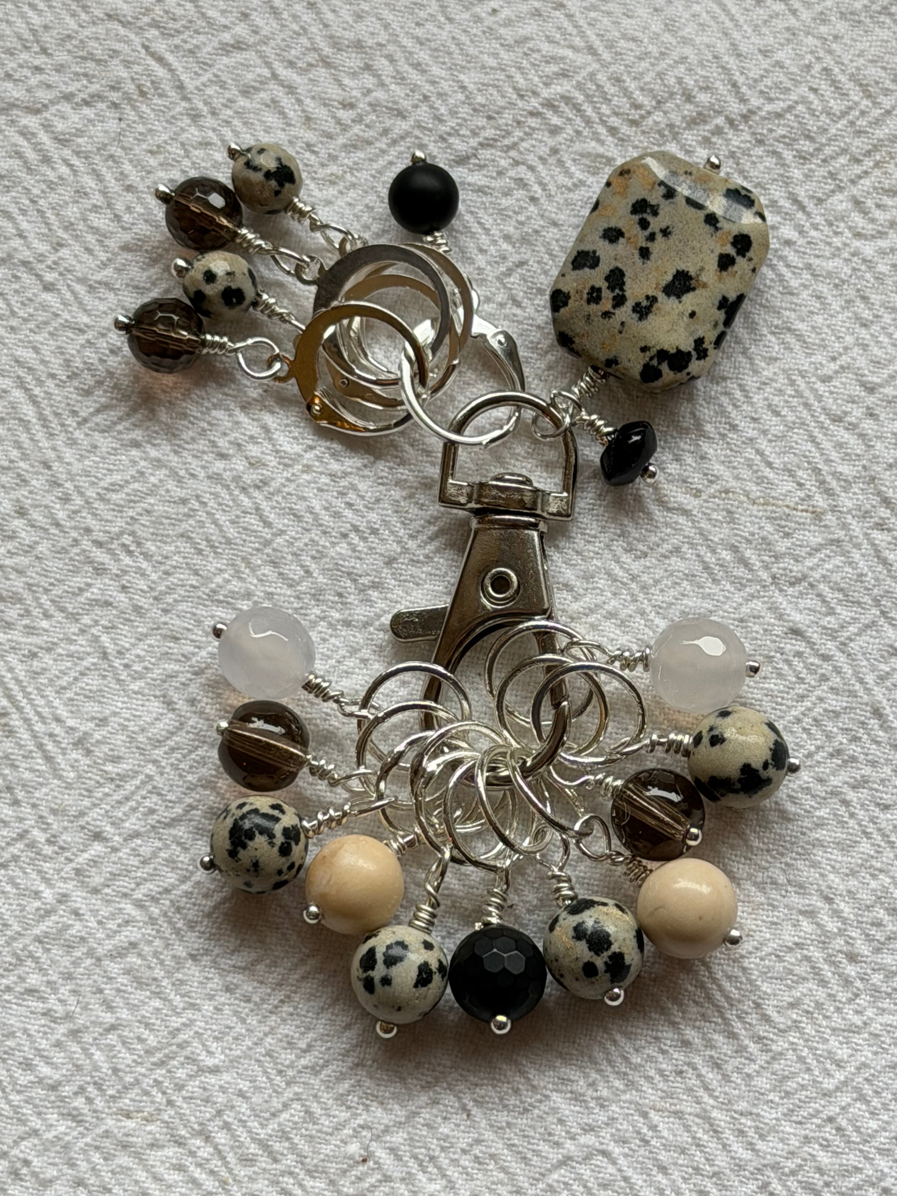 Maskemarkør sæt Dalmatiner Jasper, Røg kvarts, Agat og Fossil, forsølvet - Stor - 7mm og åbenlukkelige markører