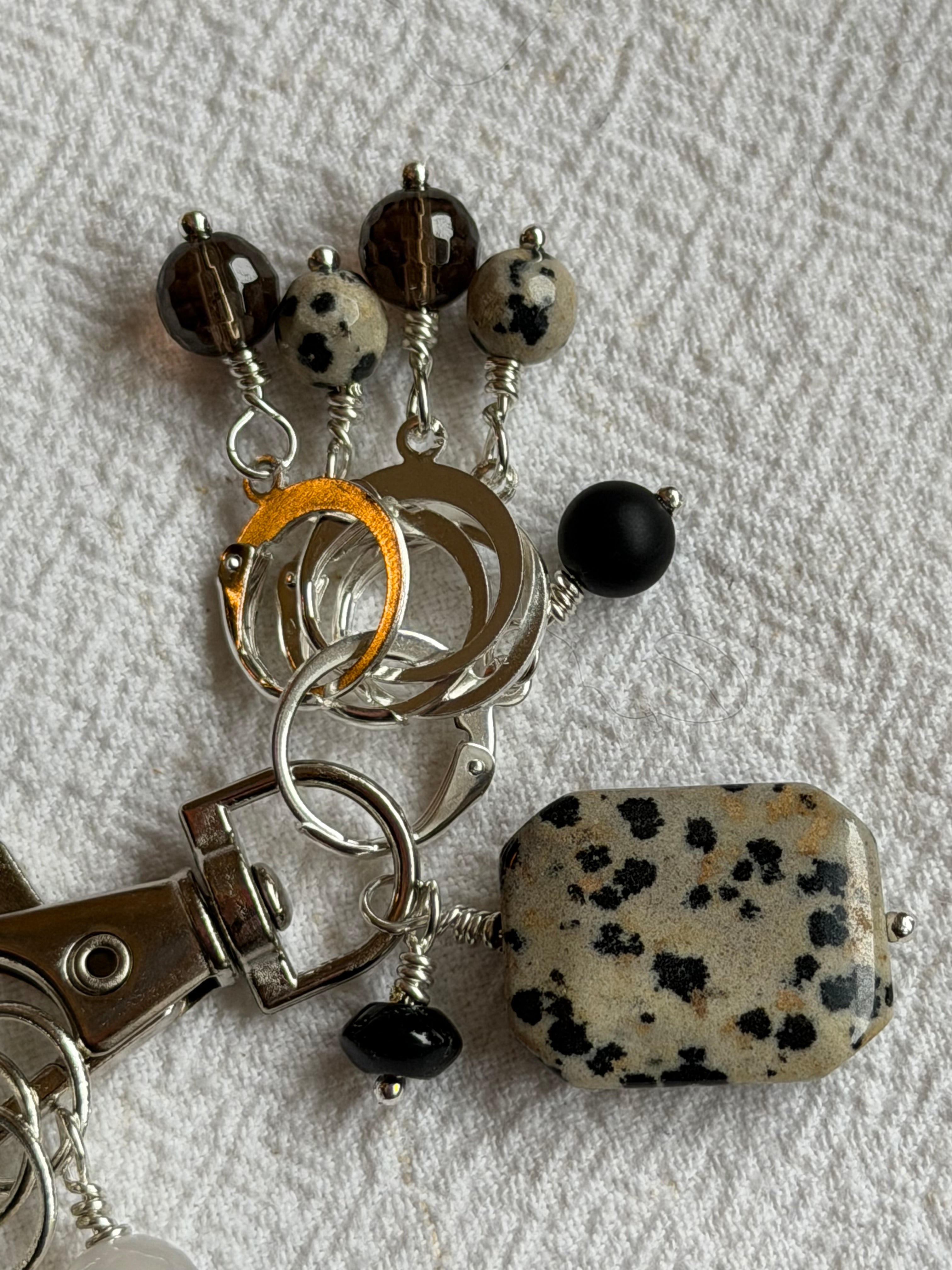 Maskemarkør sæt Dalmatiner Jasper, Røg kvarts, Agat og Fossil, forsølvet - Stor - 7mm og åbenlukkelige markører