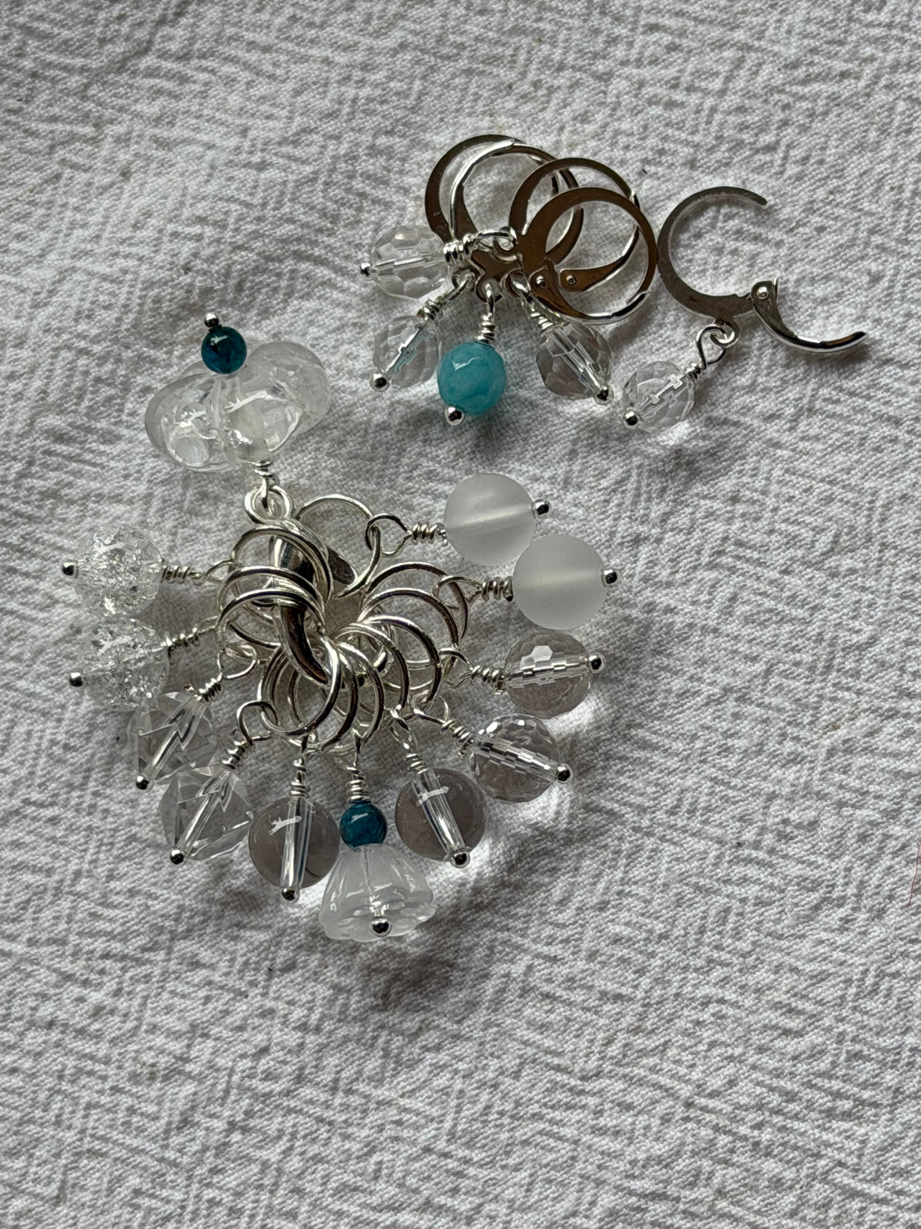 Maskemarkør sæt forsølvet med Bjergkrystaller. Op til 7mm pinde