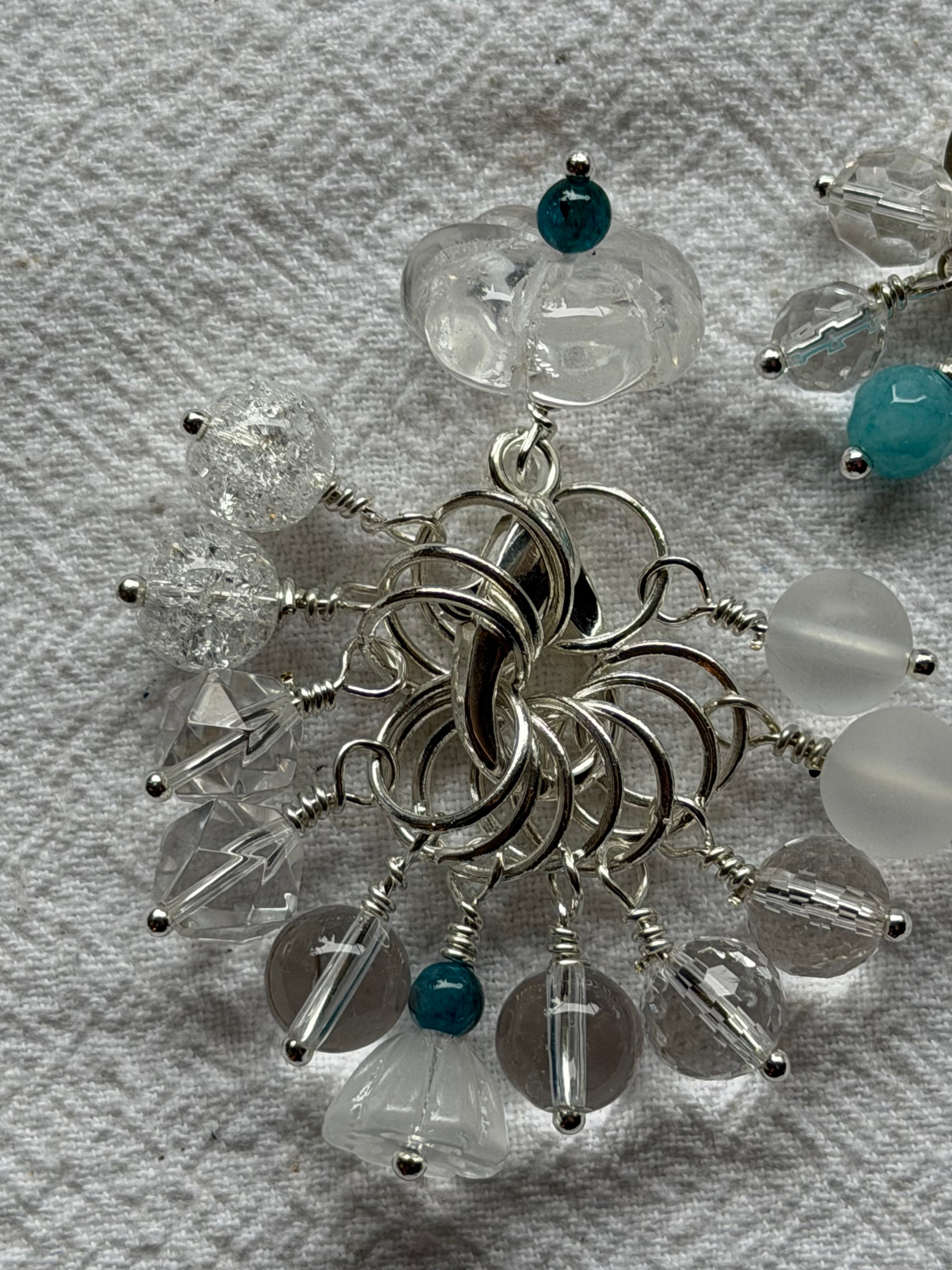 Maskemarkør sæt forsølvet med Bjergkrystaller. Op til 7mm pinde