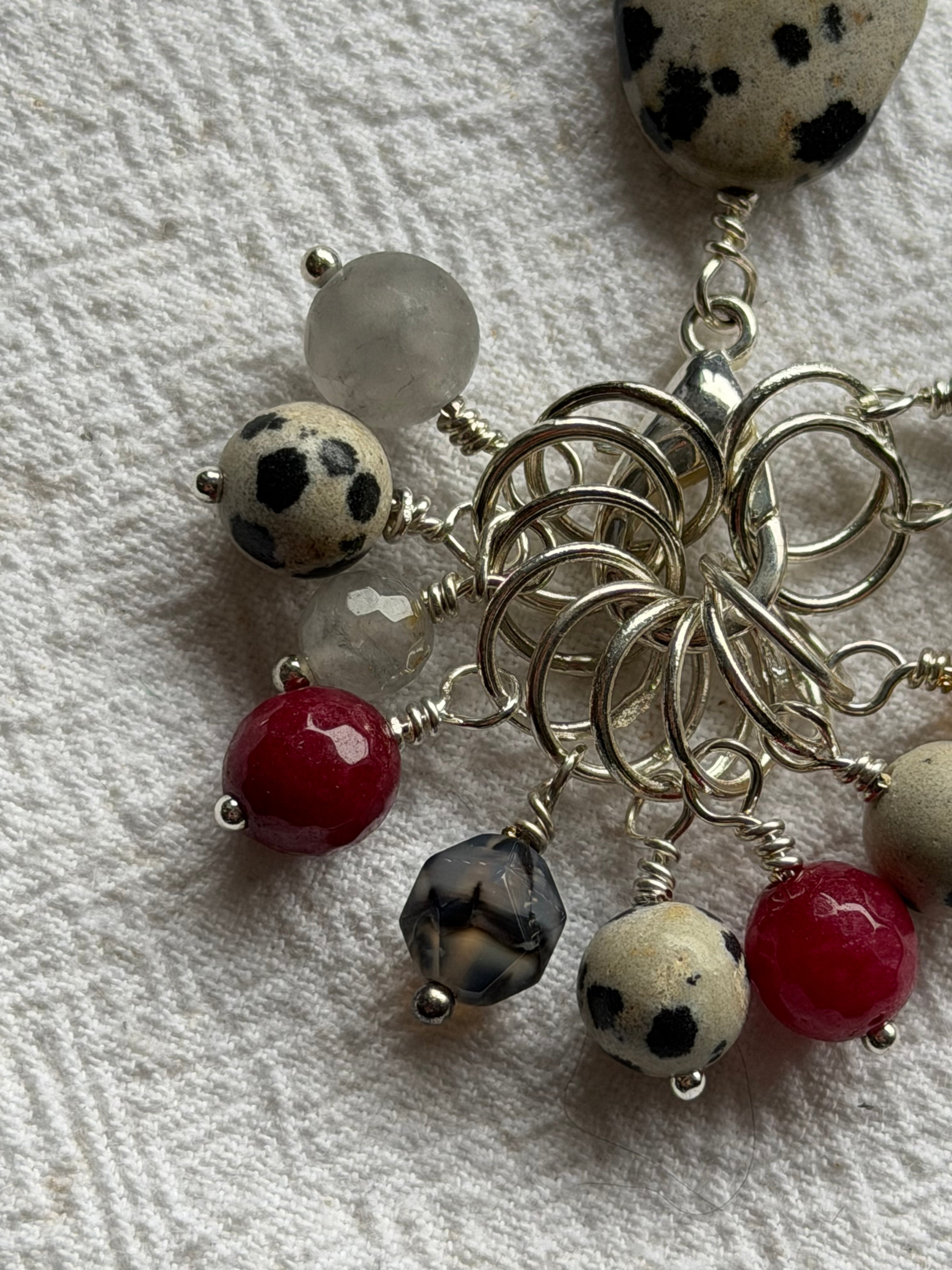 Maskemarkør sæt Dalmatiner, Rubin og Agat forsølvet. Op til 7 mm