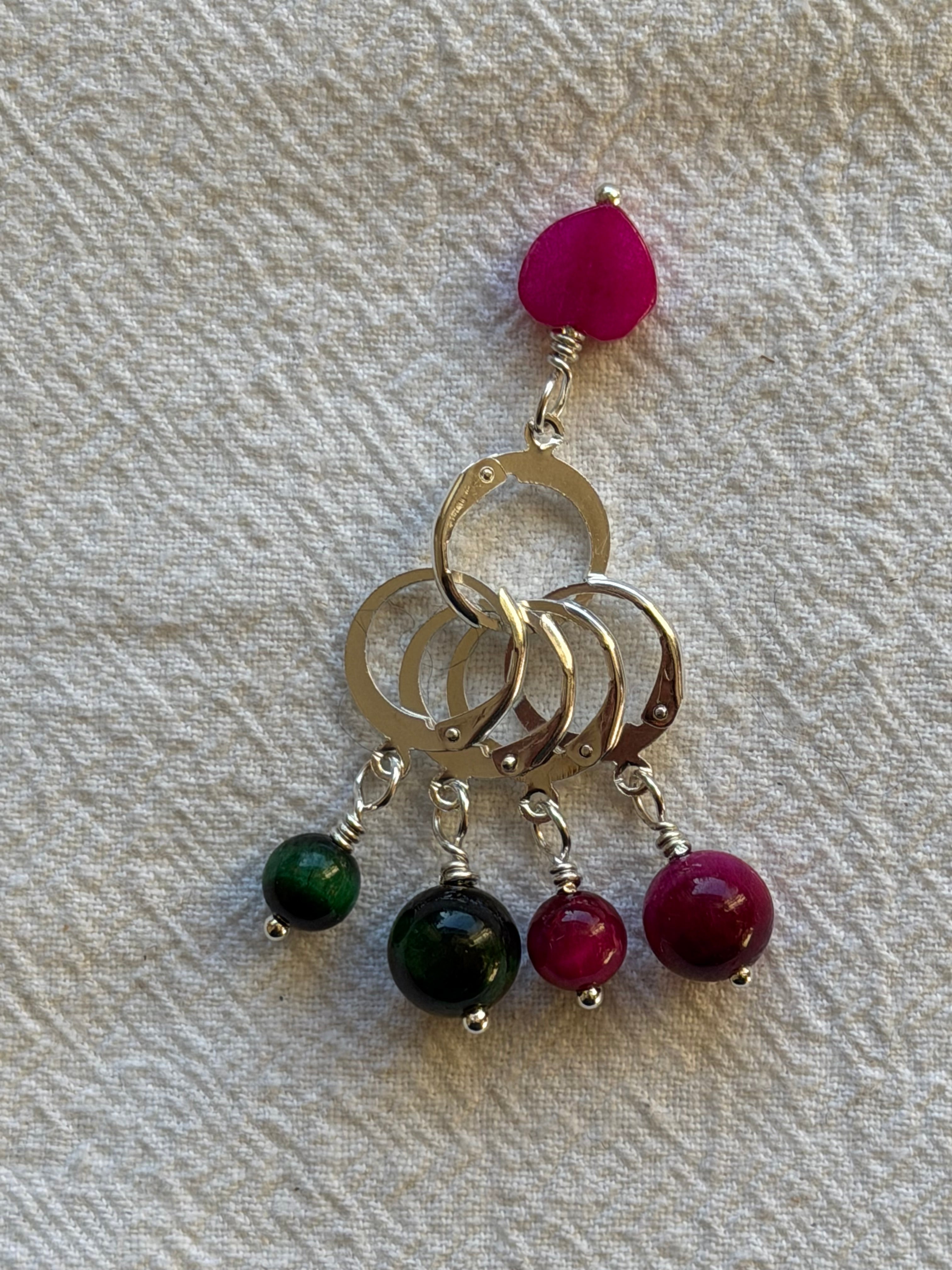 Maskemarkør sæt 5 maskemarkører Grøn og pink Tigerøje. Åben lukkelige (7.5mm) - Forsølvet