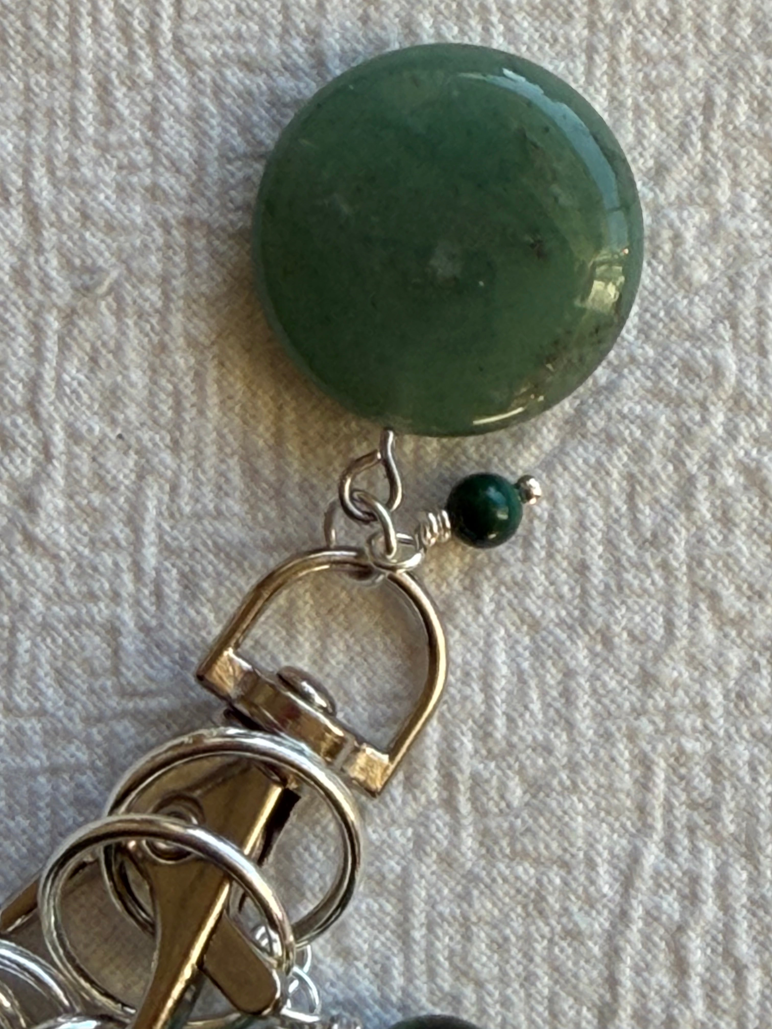 Maskemarkør sæt Aventurin og Grøn Tigerøje, forsølvet. Op til 10 mm