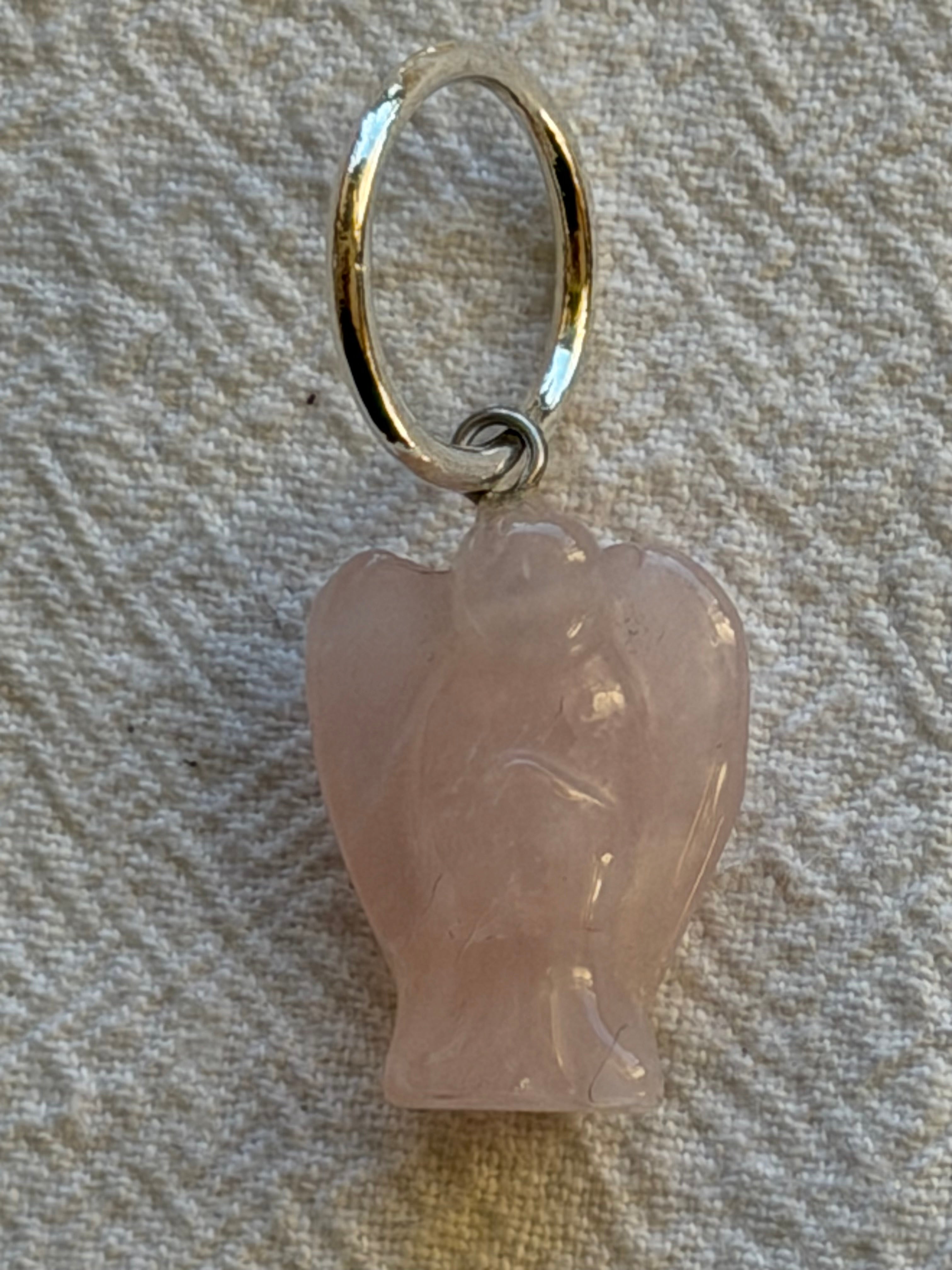 Maskemarkør engel Rosakvarts ca 25x15x9 mm, forsølvet 10 eller 12 mm