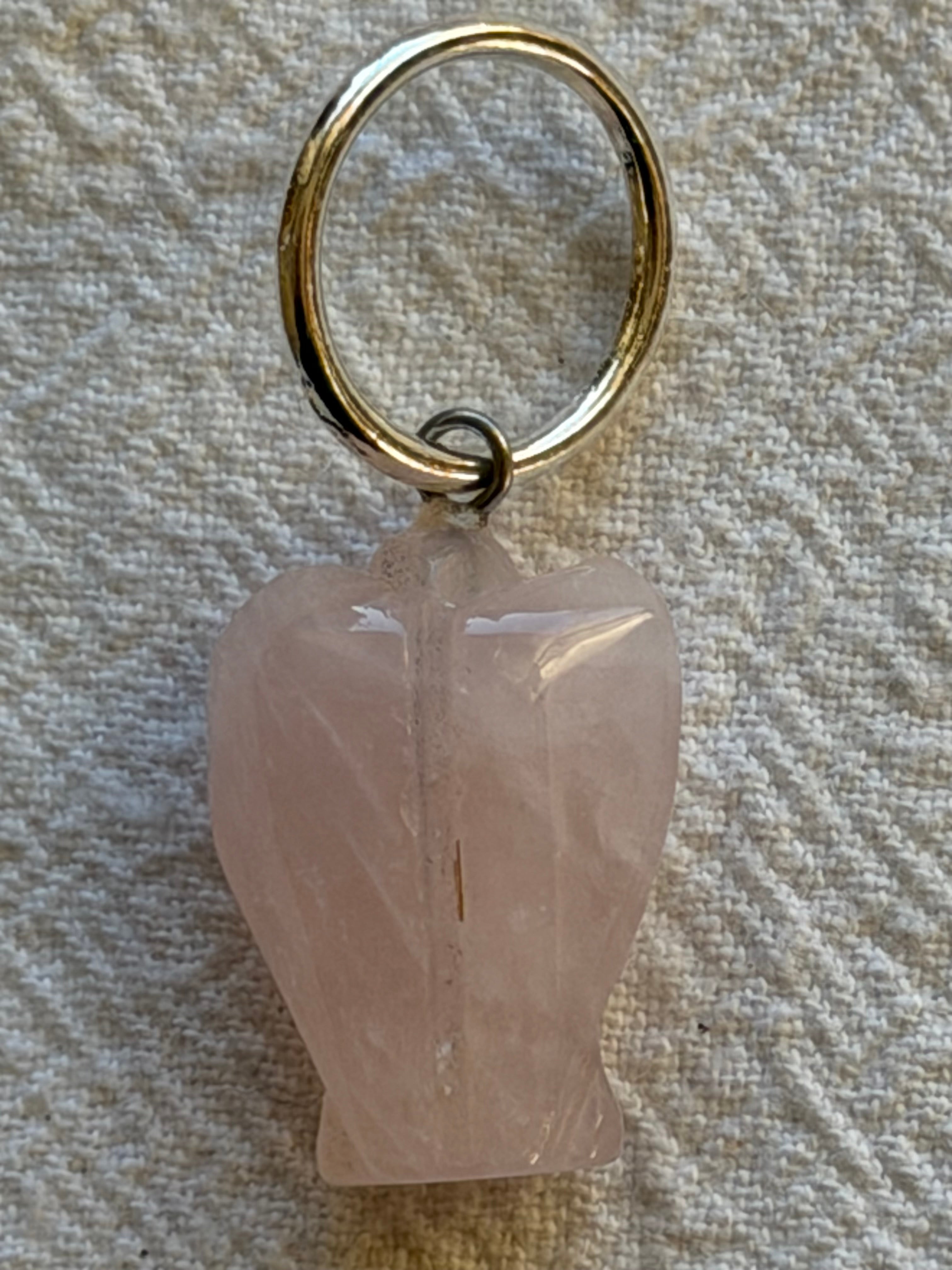 Maskemarkør engel Rosakvarts ca 25x15x9 mm, forsølvet 10 eller 12 mm